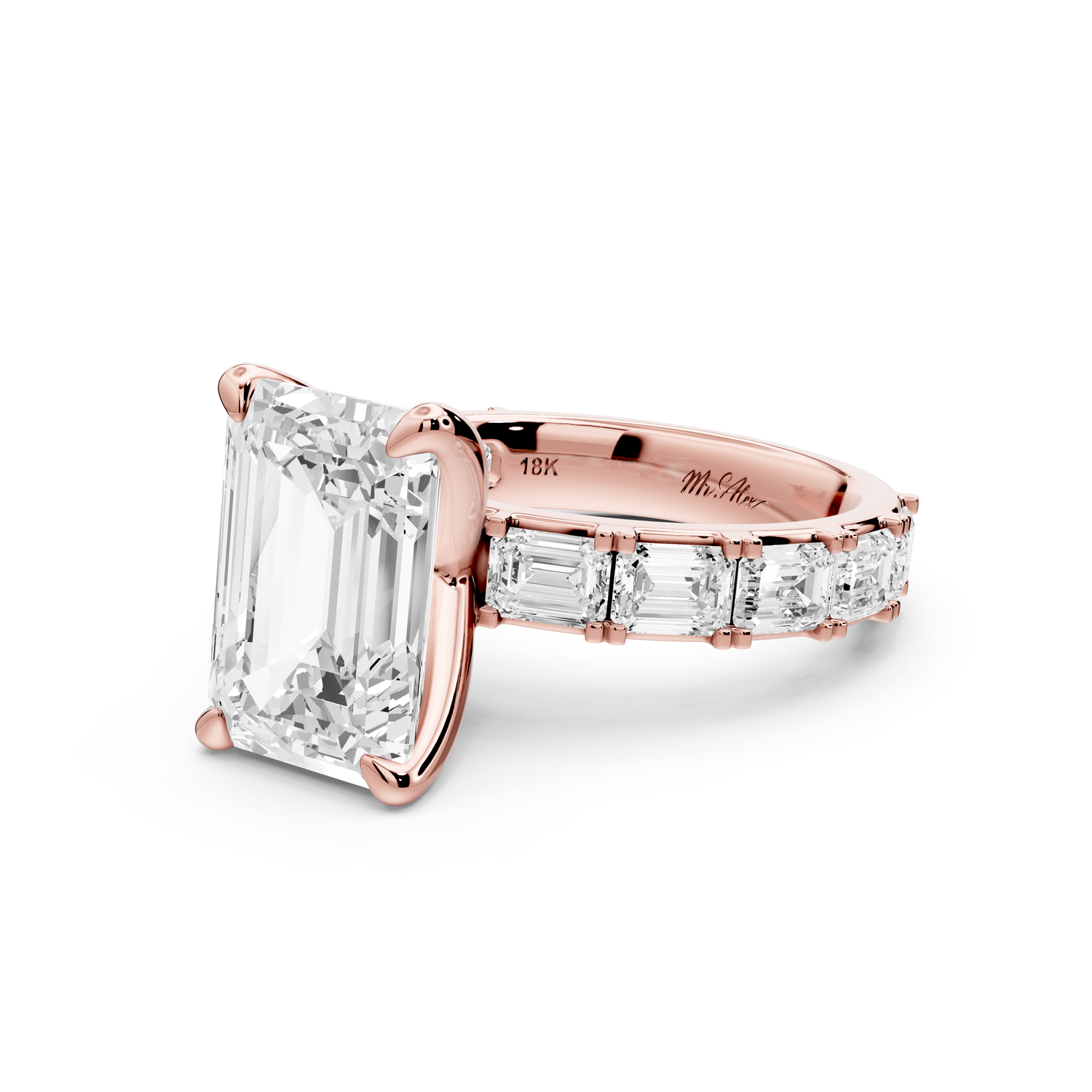 Nadia - 4ct 14k rose gold emerald diamond with east-west emerald cut accent stones engagement ring