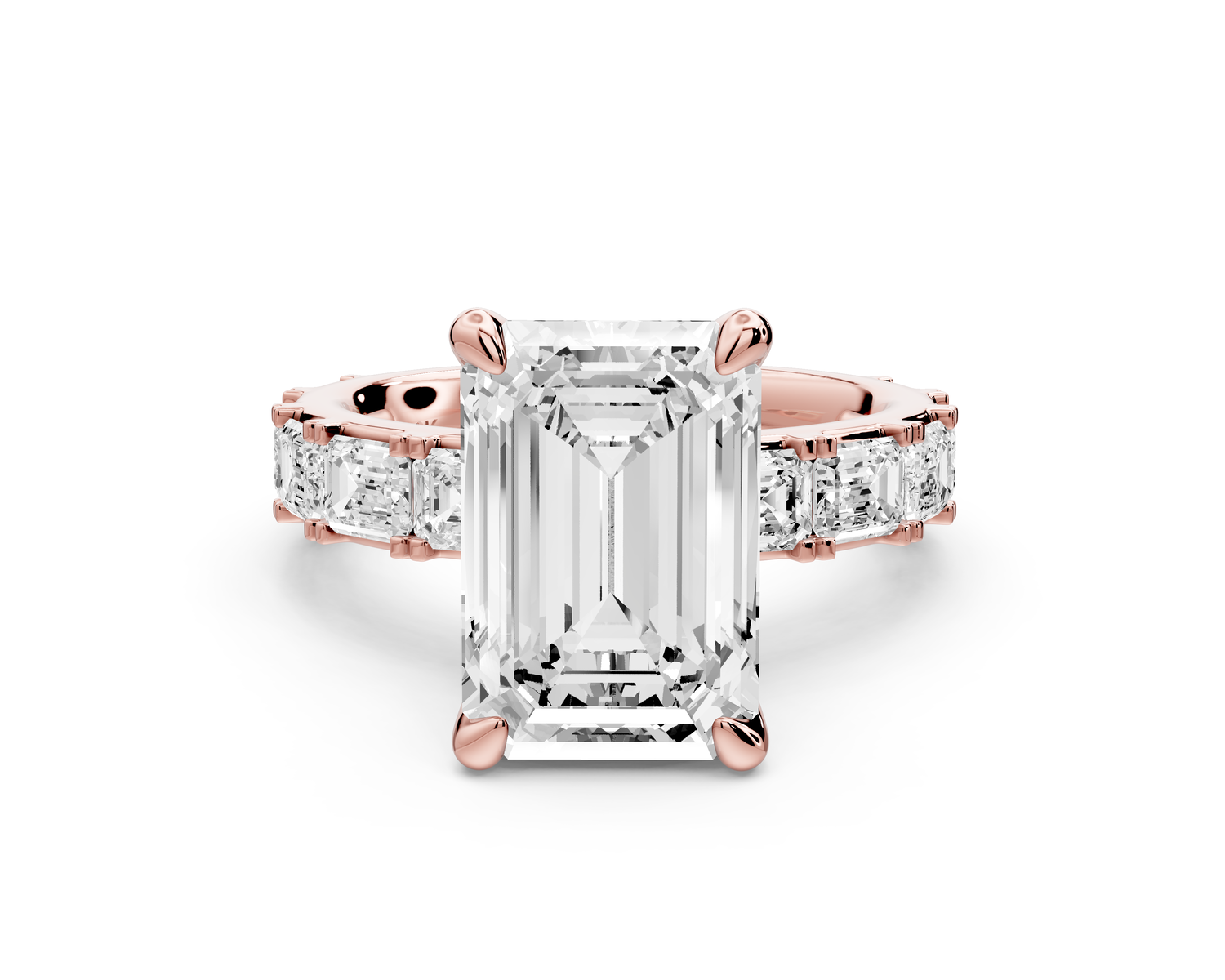 Nadia - 4ct 14k rose gold emerald diamond with east-west emerald cut accent stones engagement ring