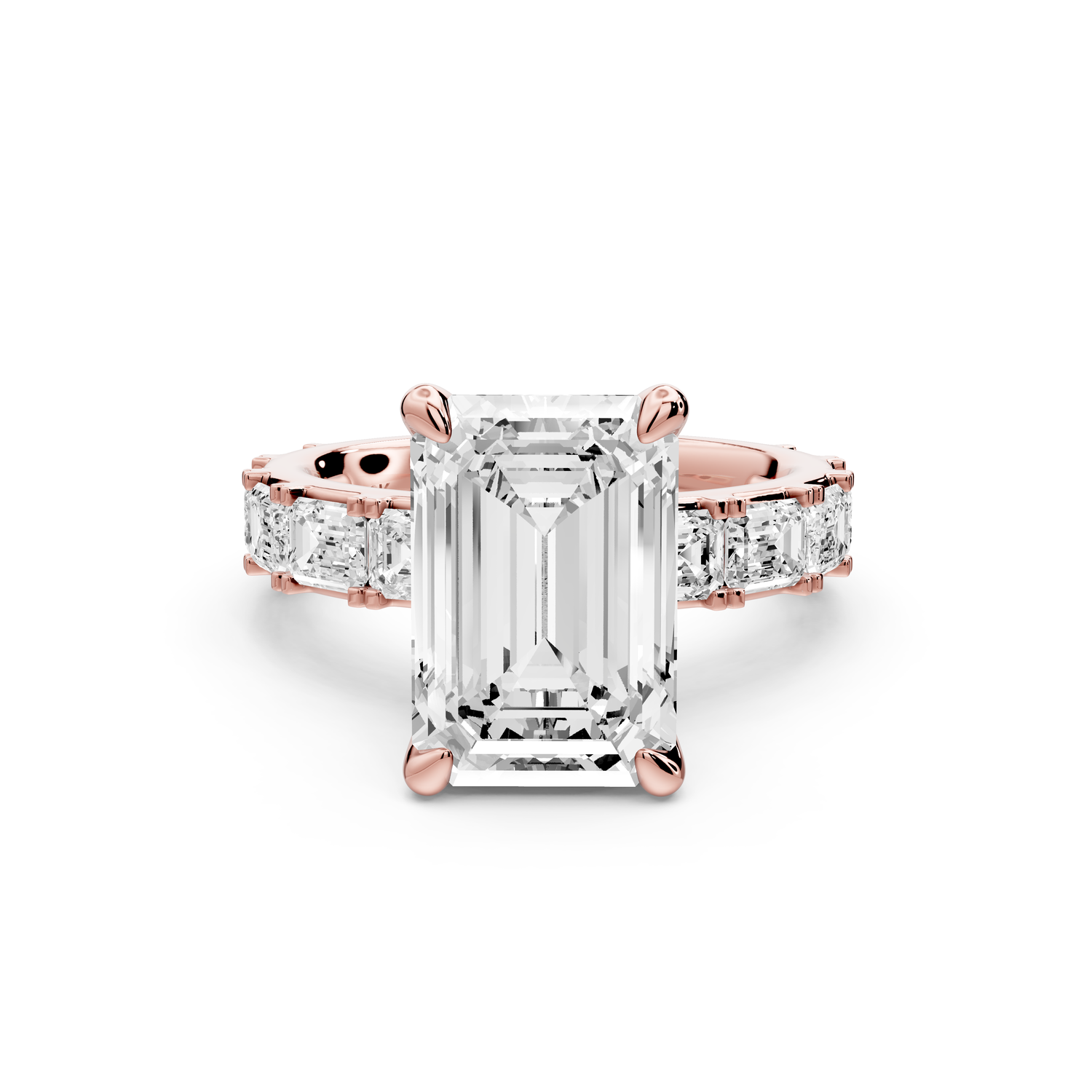 Nadia - 4ct 14k rose gold emerald diamond with east-west emerald cut accent stones engagement ring