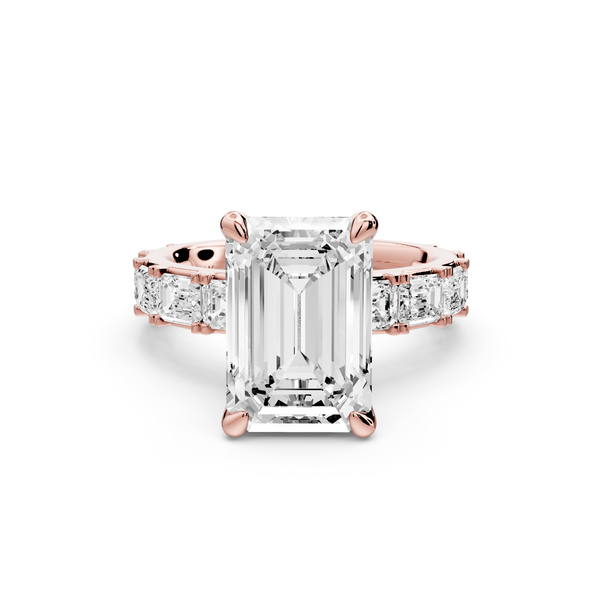 Nadia - 4ct 14k rose gold emerald diamond with east-west emerald cut accent stones engagement ring