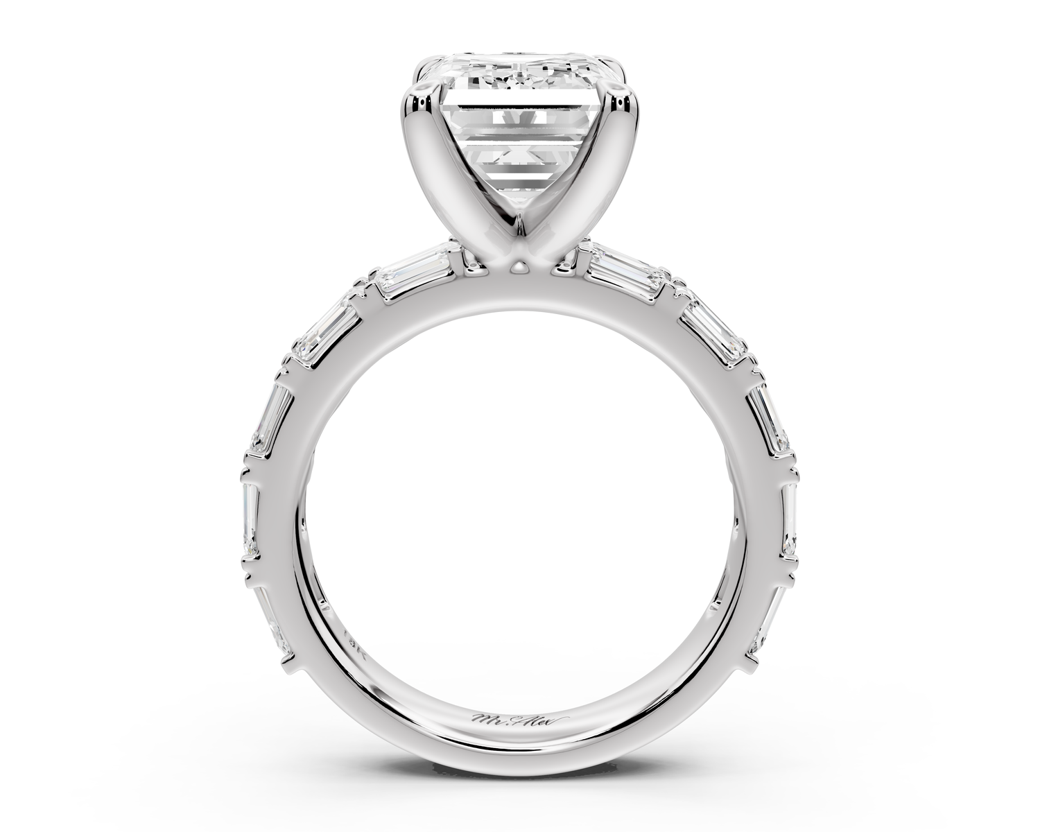 Nadia - 4ct 14k white gold emerald diamond with east-west emerald cut accent stones engagement ring