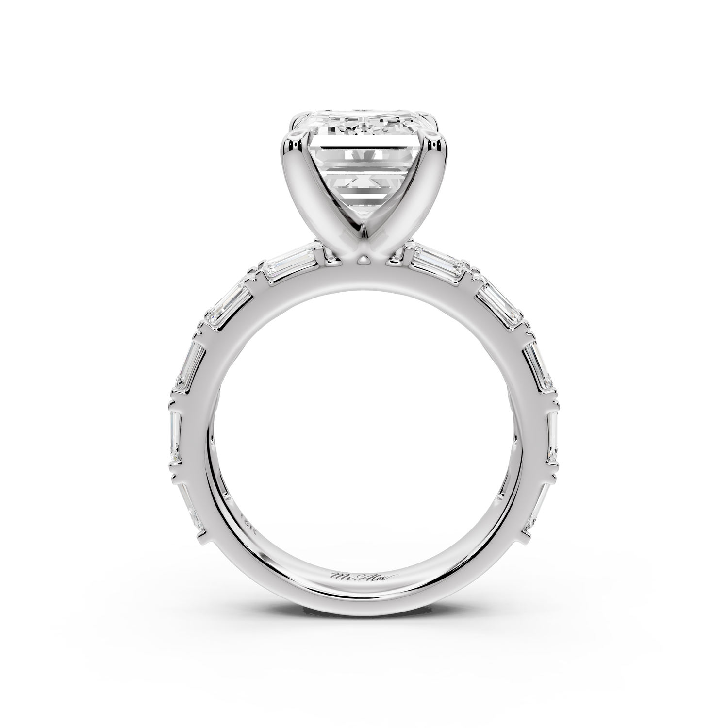 Nadia - 4ct 14k white gold emerald diamond with east-west emerald cut accent stones engagement ring