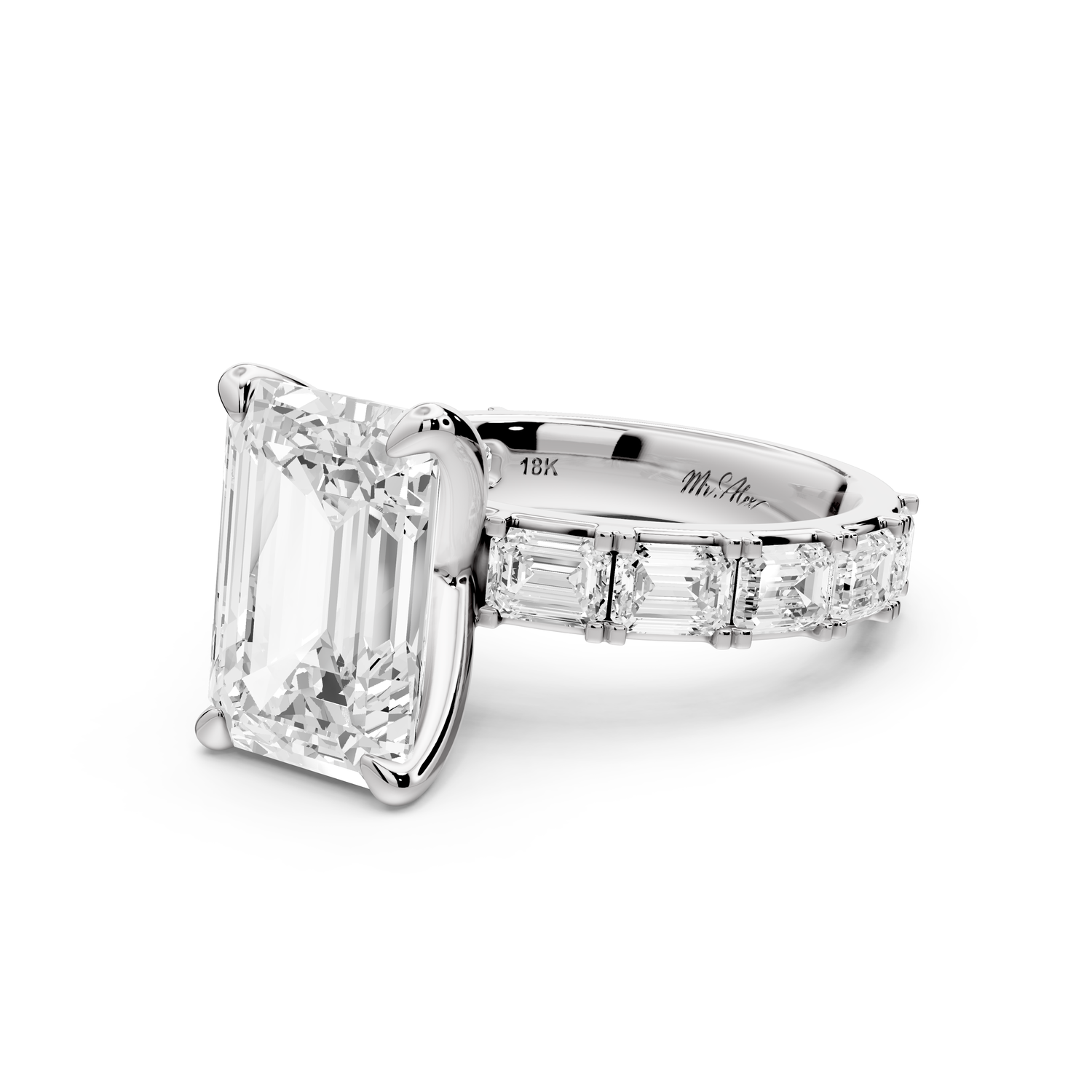 Nadia - 4ct 14k white gold emerald diamond with east-west emerald cut accent stones engagement ring