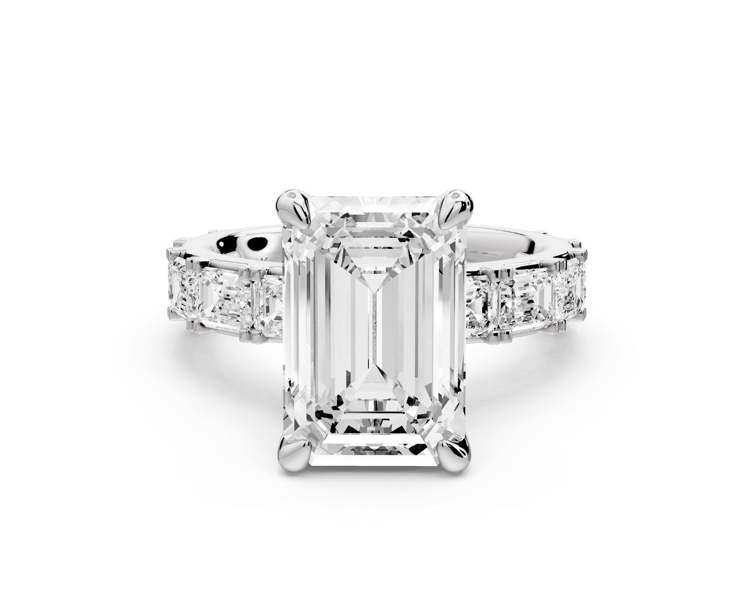 Nadia - 4ct 14k white gold emerald diamond with east-west emerald cut accent stones engagement ring