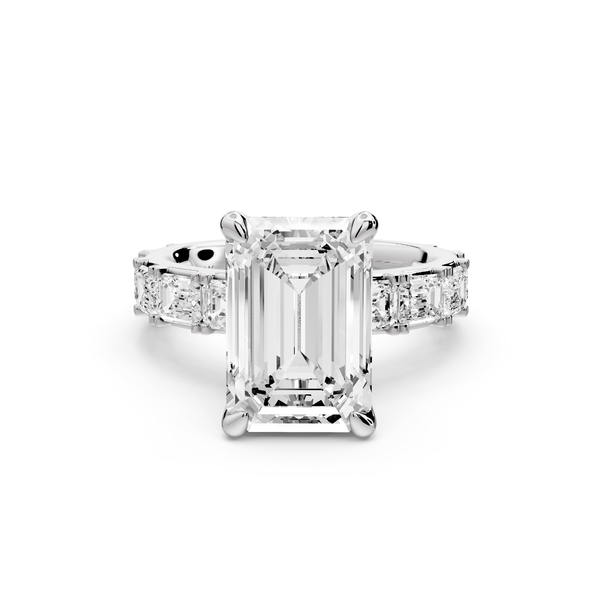 Nadia - 4ct 14k white gold emerald diamond with east-west emerald cut accent stones engagement ring