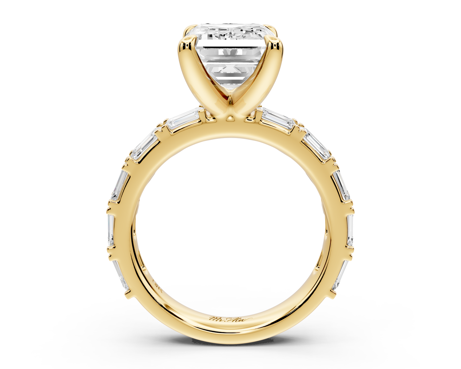 Nadia - 4ct 14k yellow gold emerald diamond with east-west emerald cut accent stones engagement ring