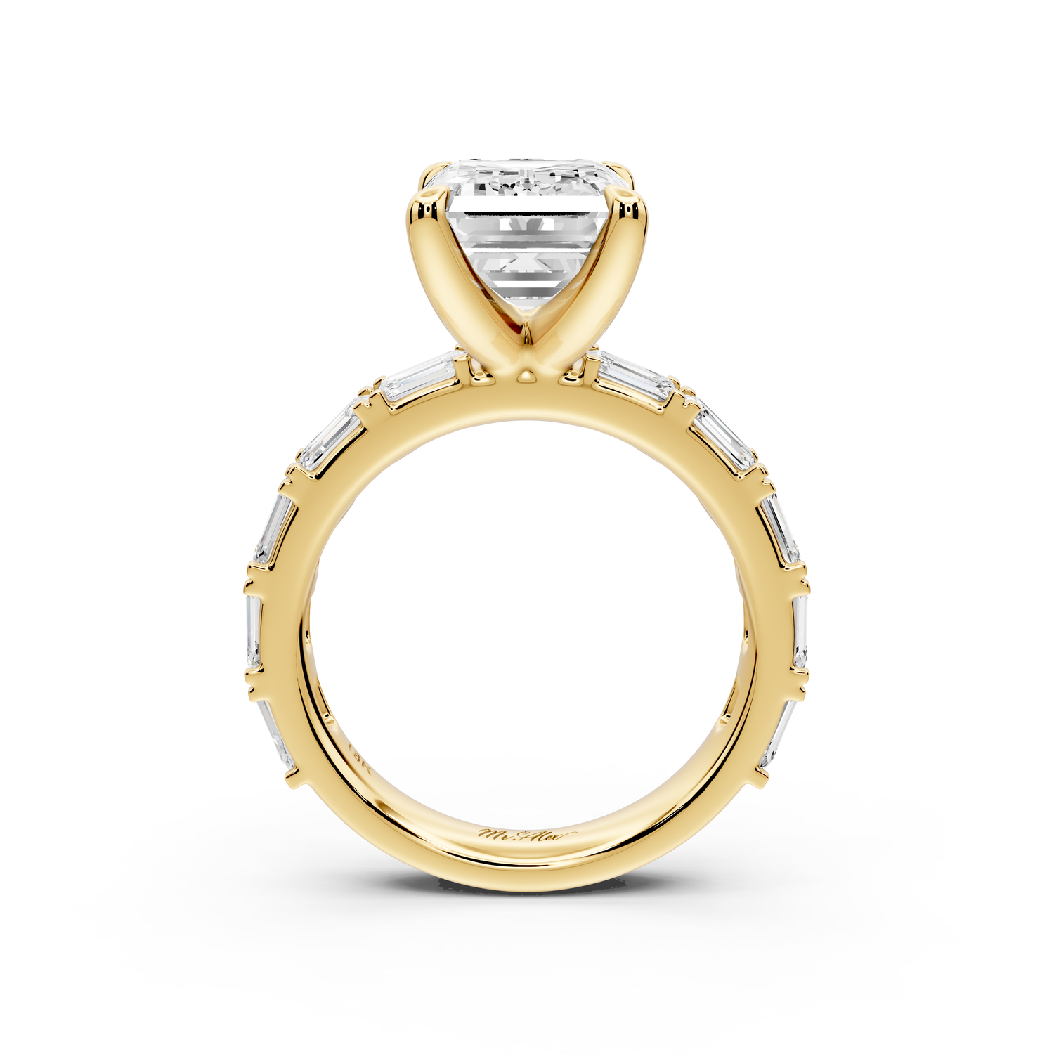 Nadia - 4ct 14k yellow gold emerald diamond with east-west emerald cut accent stones engagement ring