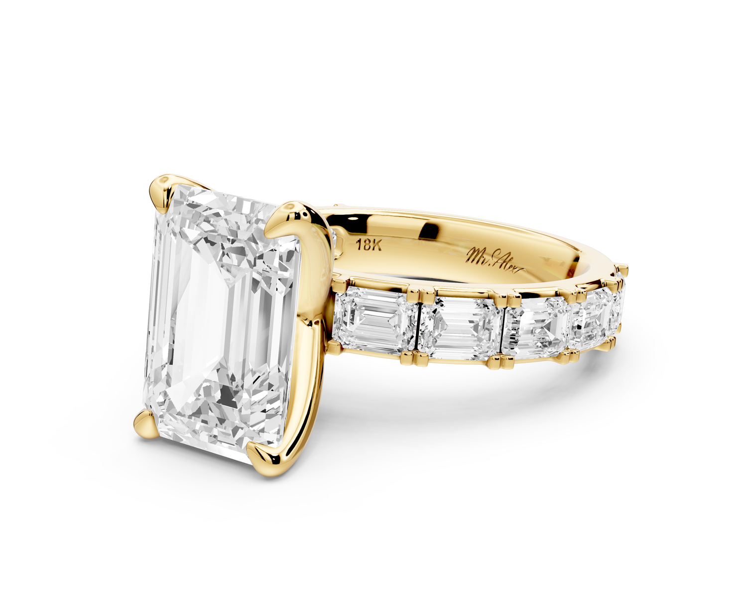 Nadia - 4ct 14k yellow gold emerald diamond with east-west emerald cut accent stones engagement ring