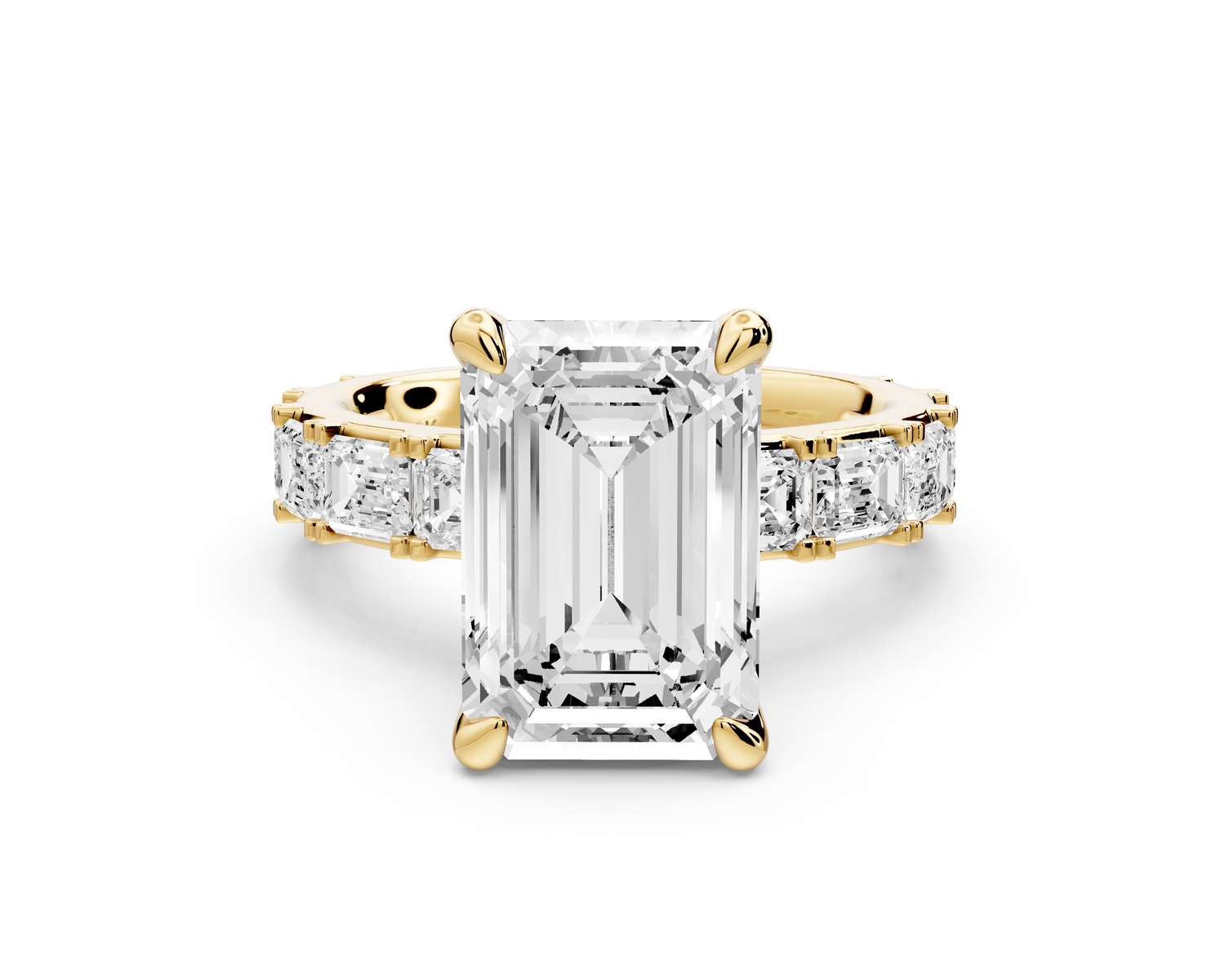 Nadia - 4ct 14k yellow gold emerald diamond with east-west emerald cut accent stones engagement ring