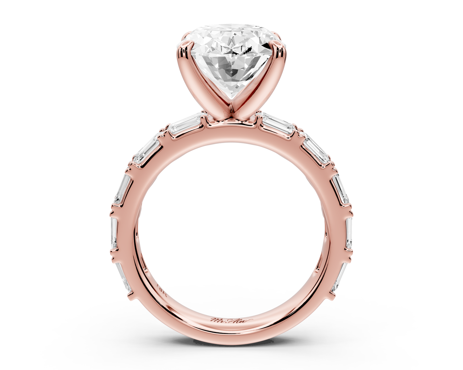 Nadia - 4ct 14k rose gold oval diamond with east-west emerald cut accent stones engagement ring