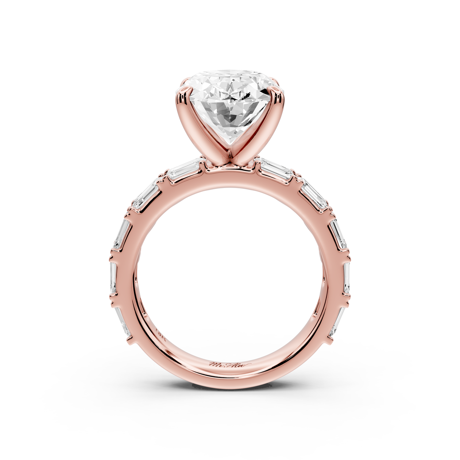 Nadia - 4ct 14k rose gold oval diamond with east-west emerald cut accent stones engagement ring