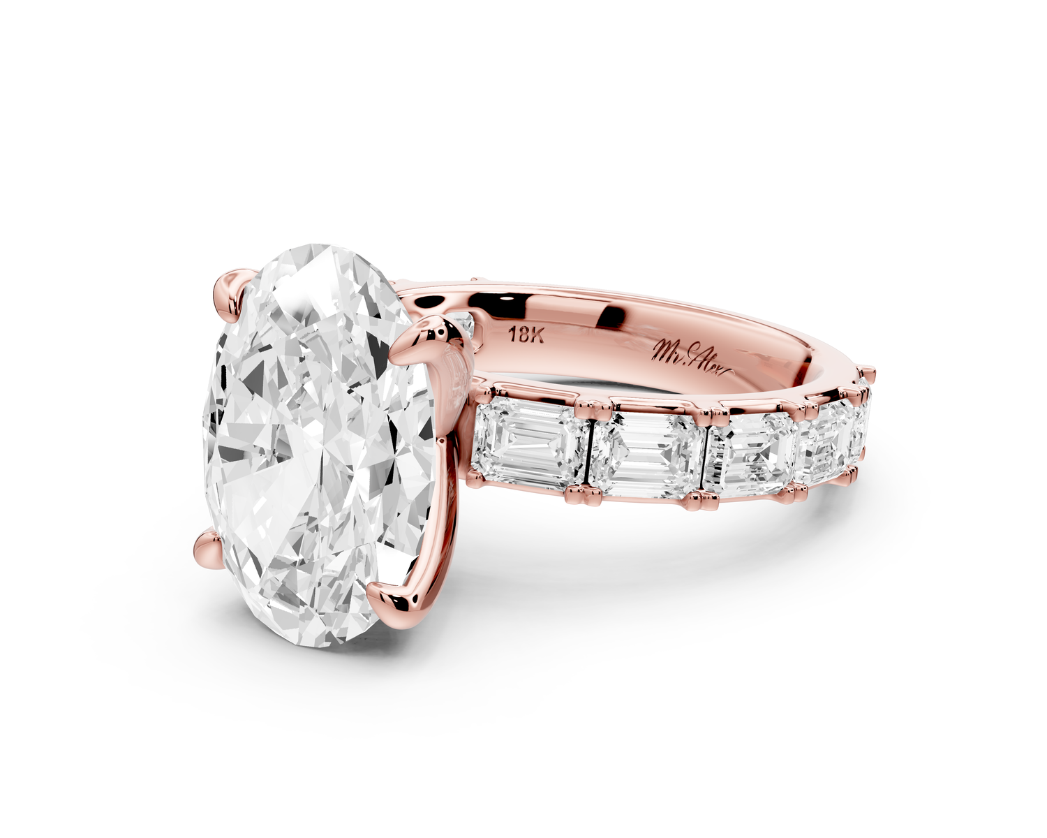 Nadia - 4ct 14k rose gold oval diamond with east-west emerald cut accent stones engagement ring