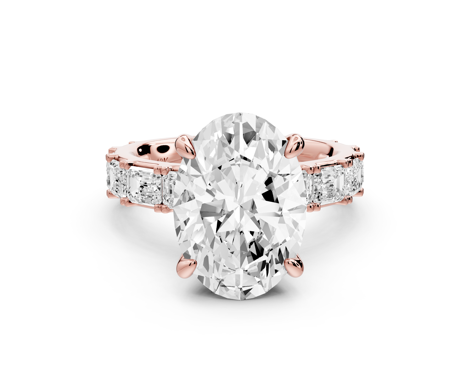 Nadia - 4ct 14k rose gold oval diamond with east-west emerald cut accent stones engagement ring