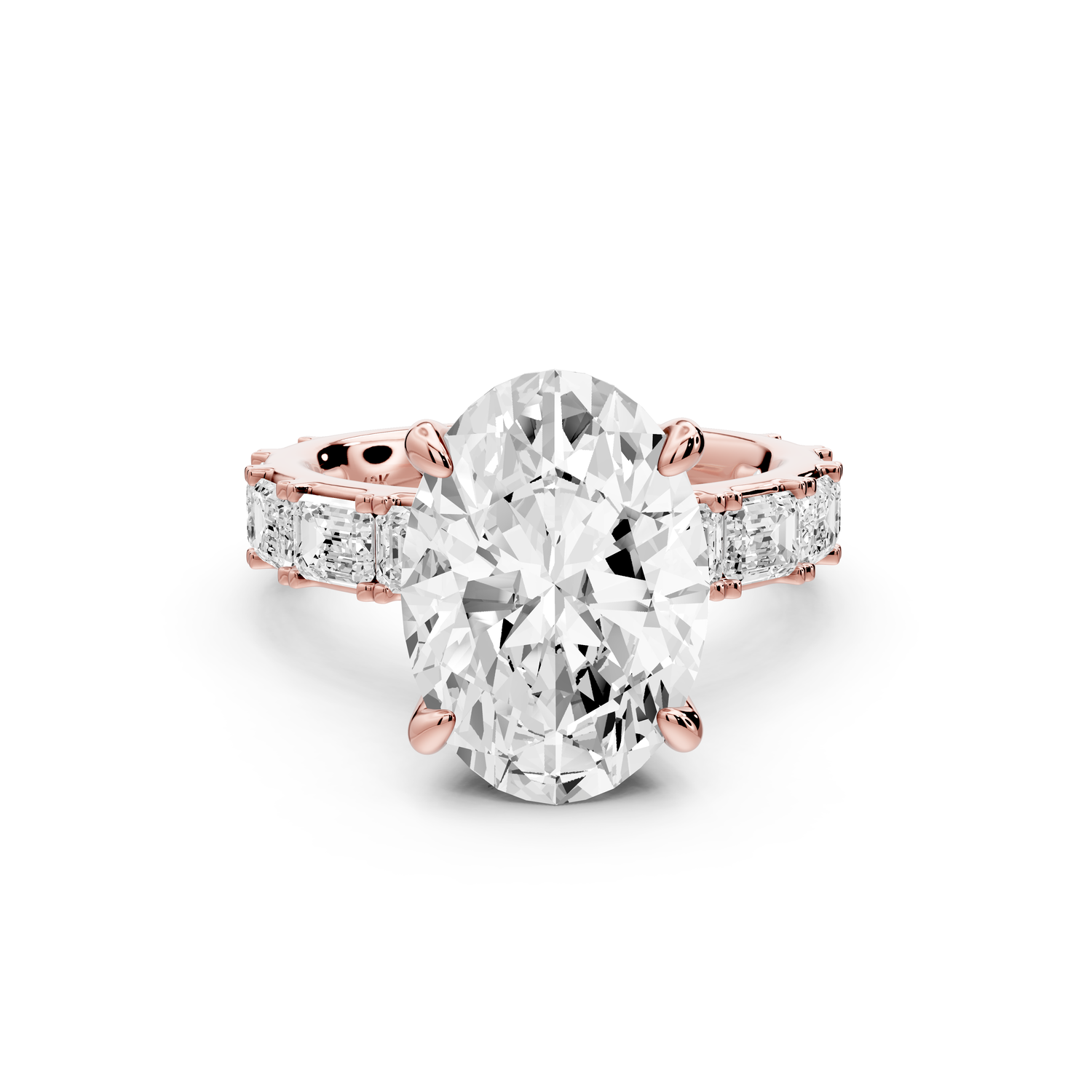 Nadia - 4ct 14k rose gold oval diamond with east-west emerald cut accent stones engagement ring