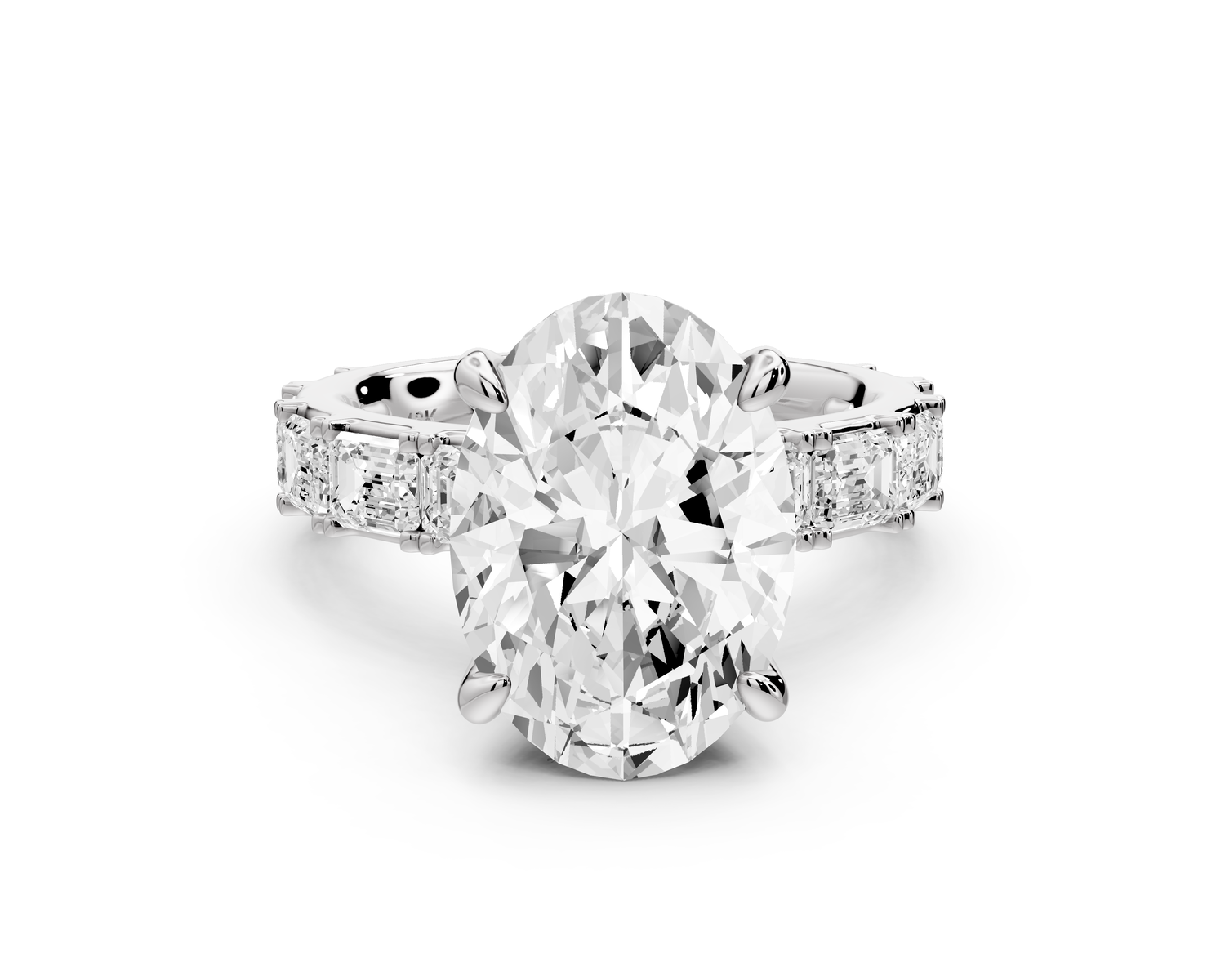 Nadia - 4ct 14k white gold oval diamond with east-west emerald cut accent stones engagement ring