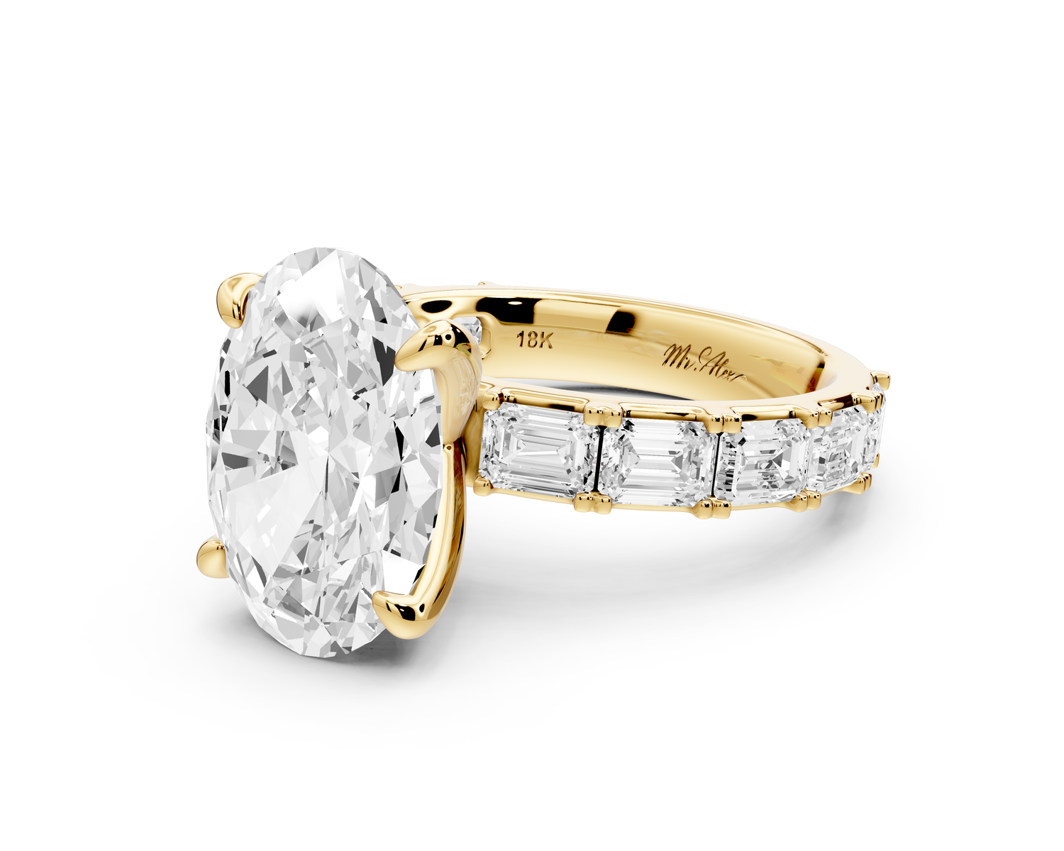 Nadia - 4ct 14k yellow gold oval diamond with east-west emerald cut accent stones engagement ring