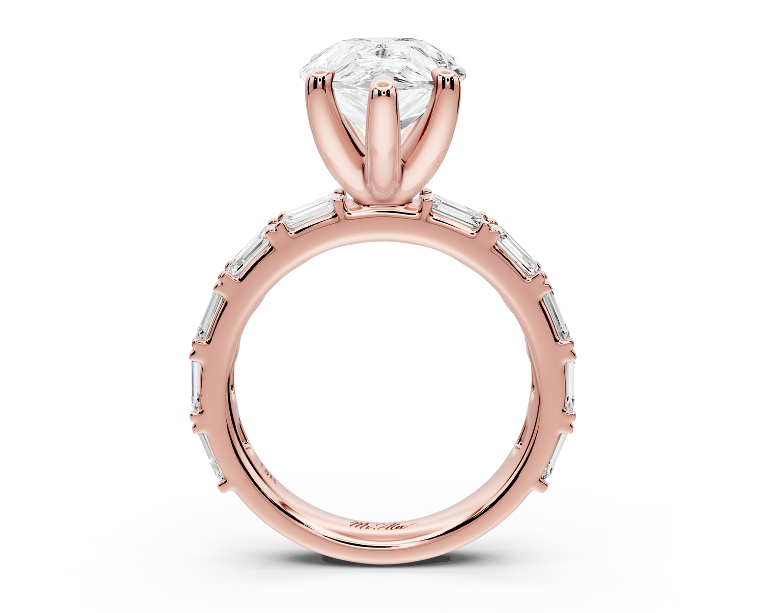 Nadia - 4ct 14k rose gold pear diamond with east-west emerald cut accent stones engagement ring