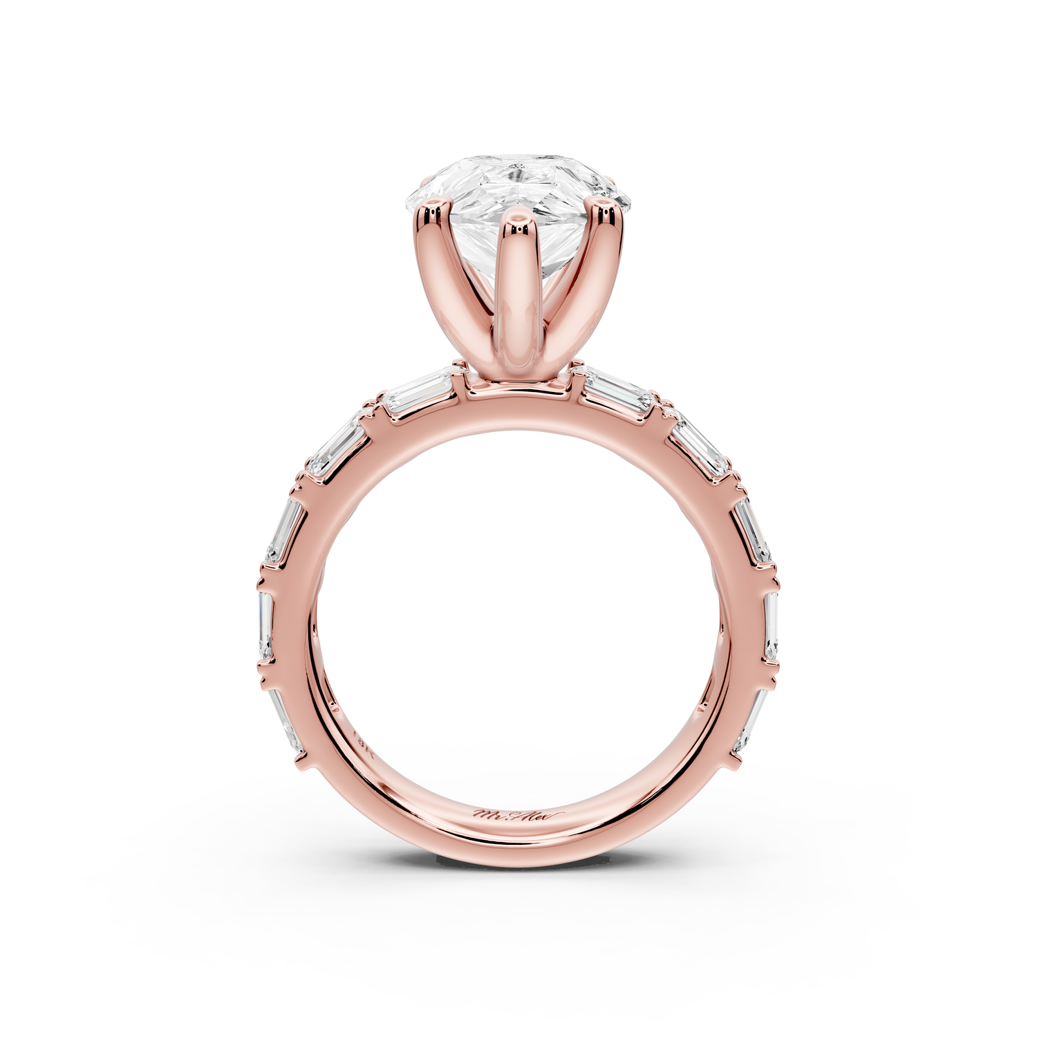 Nadia - 4ct 14k rose gold pear diamond with east-west emerald cut accent stones engagement ring