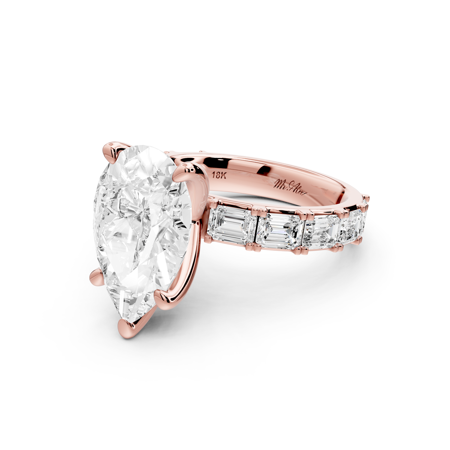 Nadia - 4ct 14k rose gold pear diamond with east-west emerald cut accent stones engagement ring