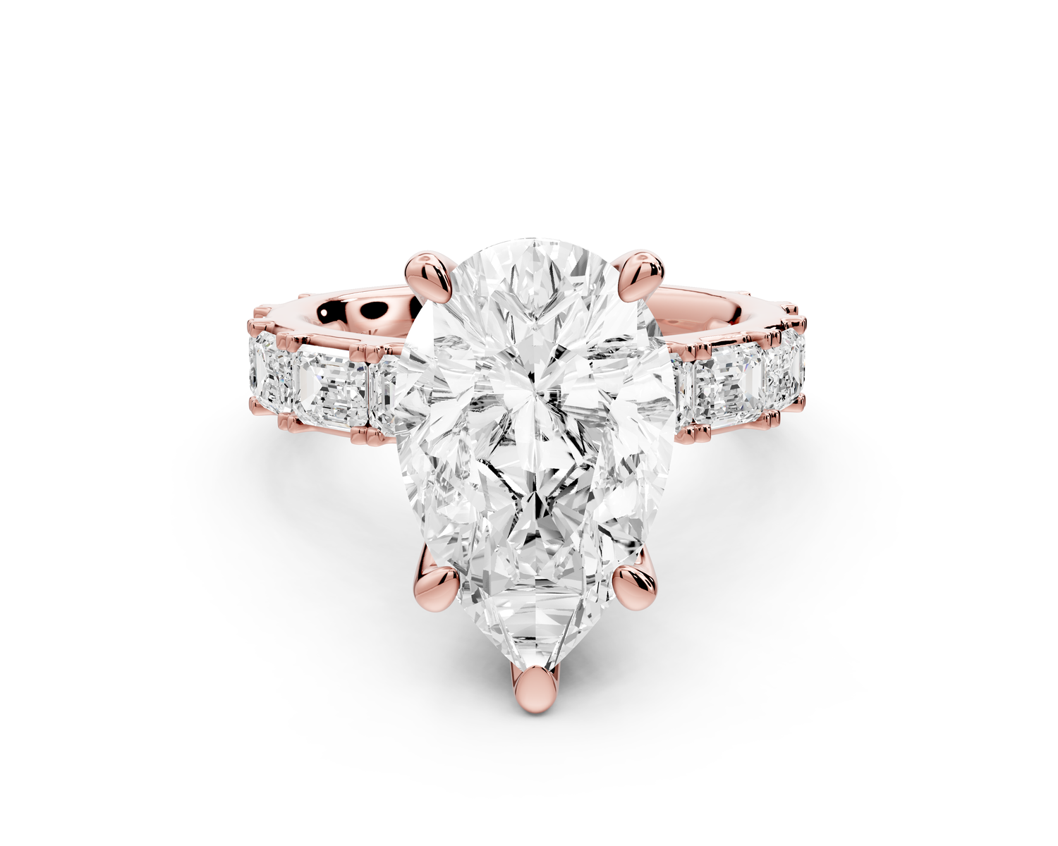 Nadia - 4ct 14k rose gold pear diamond with east-west emerald cut accent stones engagement ring