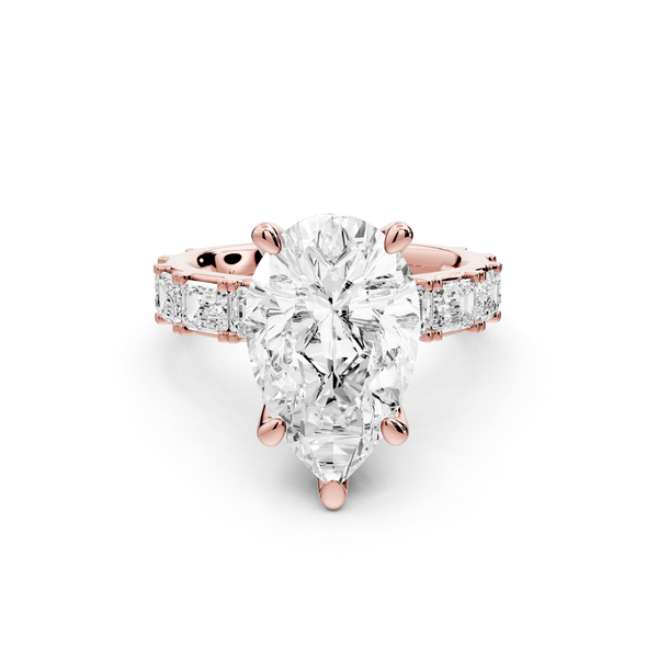 Nadia - 4ct 14k rose gold pear diamond with east-west emerald cut accent stones engagement ring