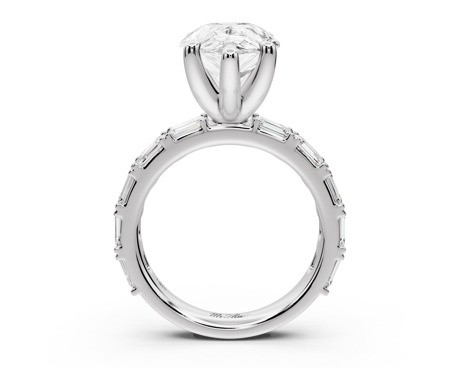 Nadia - 4ct 14k white gold pear diamond with east-west emerald cut accent stones engagement ring
