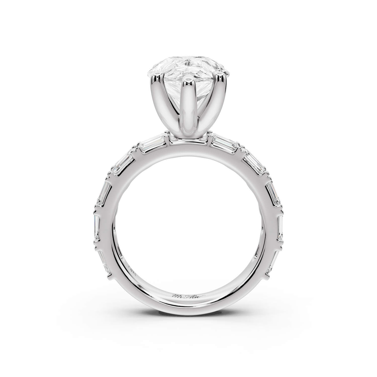 Nadia - 4ct 14k white gold pear diamond with east-west emerald cut accent stones engagement ring