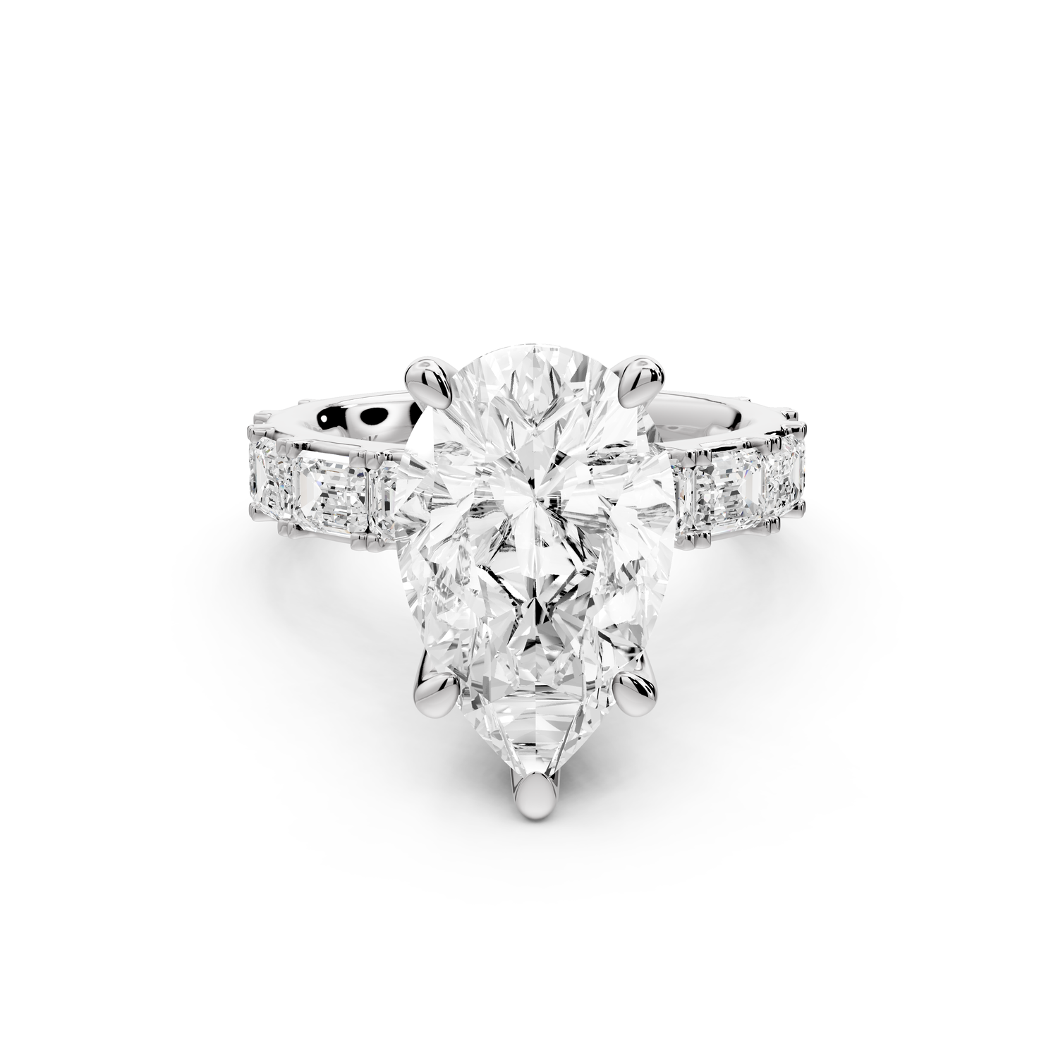 Nadia - 4ct 14k white gold pear diamond with east-west emerald cut accent stones engagement ring