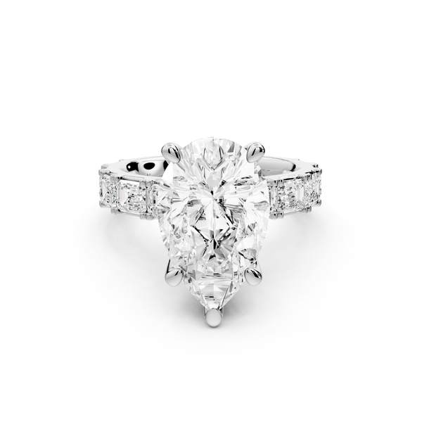 Nadia - 4ct 14k white gold pear diamond with east-west emerald cut accent stones engagement ring