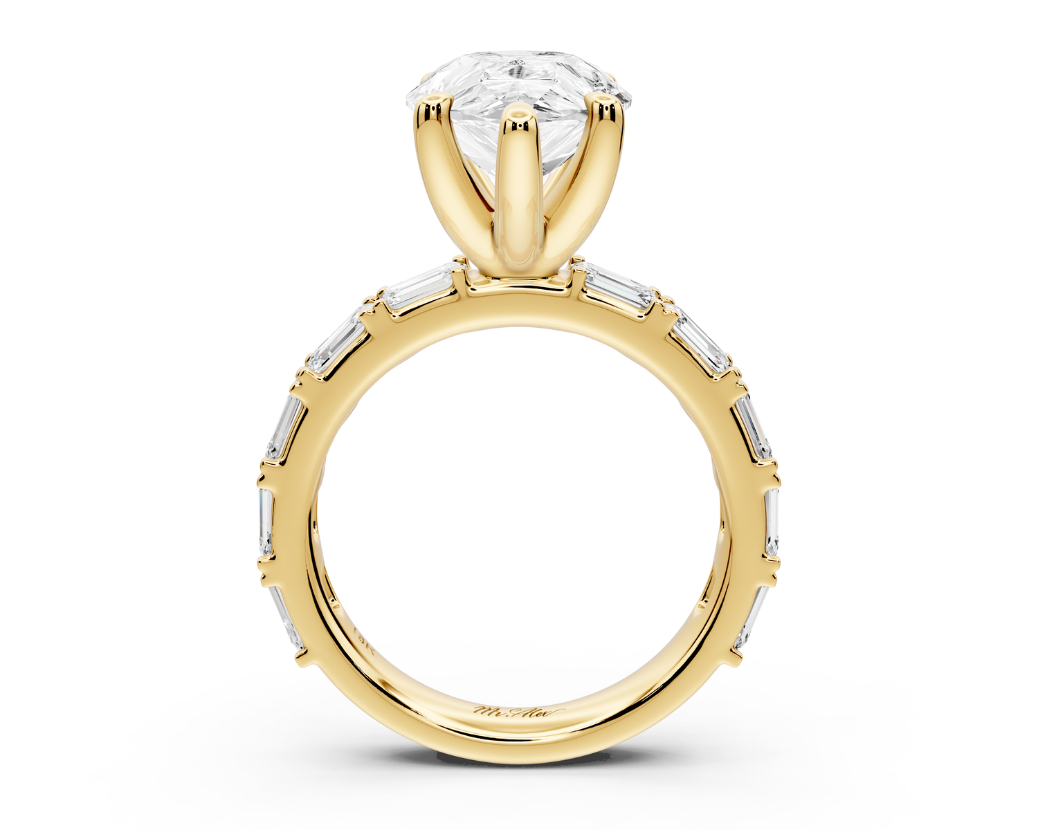 Nadia - 4ct 14k yellow gold pear diamond with east-west emerald cut accent stones engagement ring