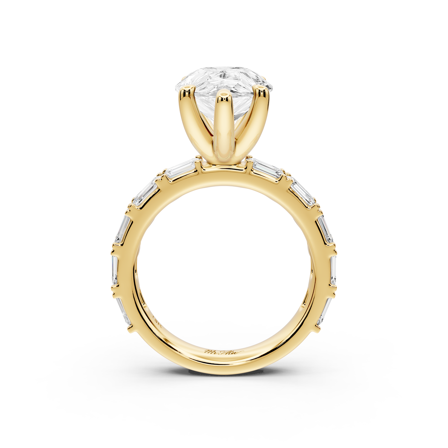 Nadia - 4ct 14k yellow gold pear diamond with east-west emerald cut accent stones engagement ring