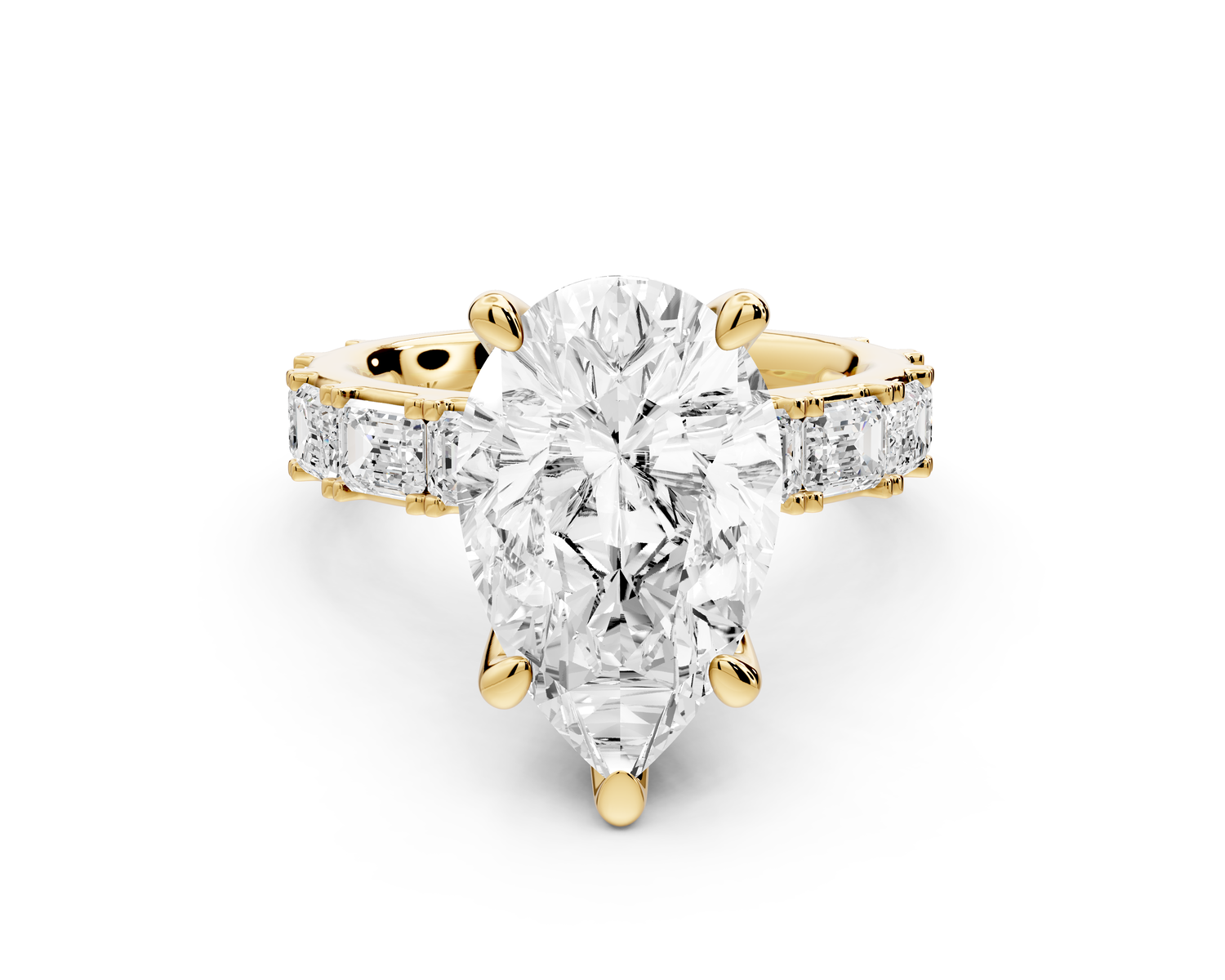 Nadia - 4ct 14k yellow gold pear diamond with east-west emerald cut accent stones engagement ring