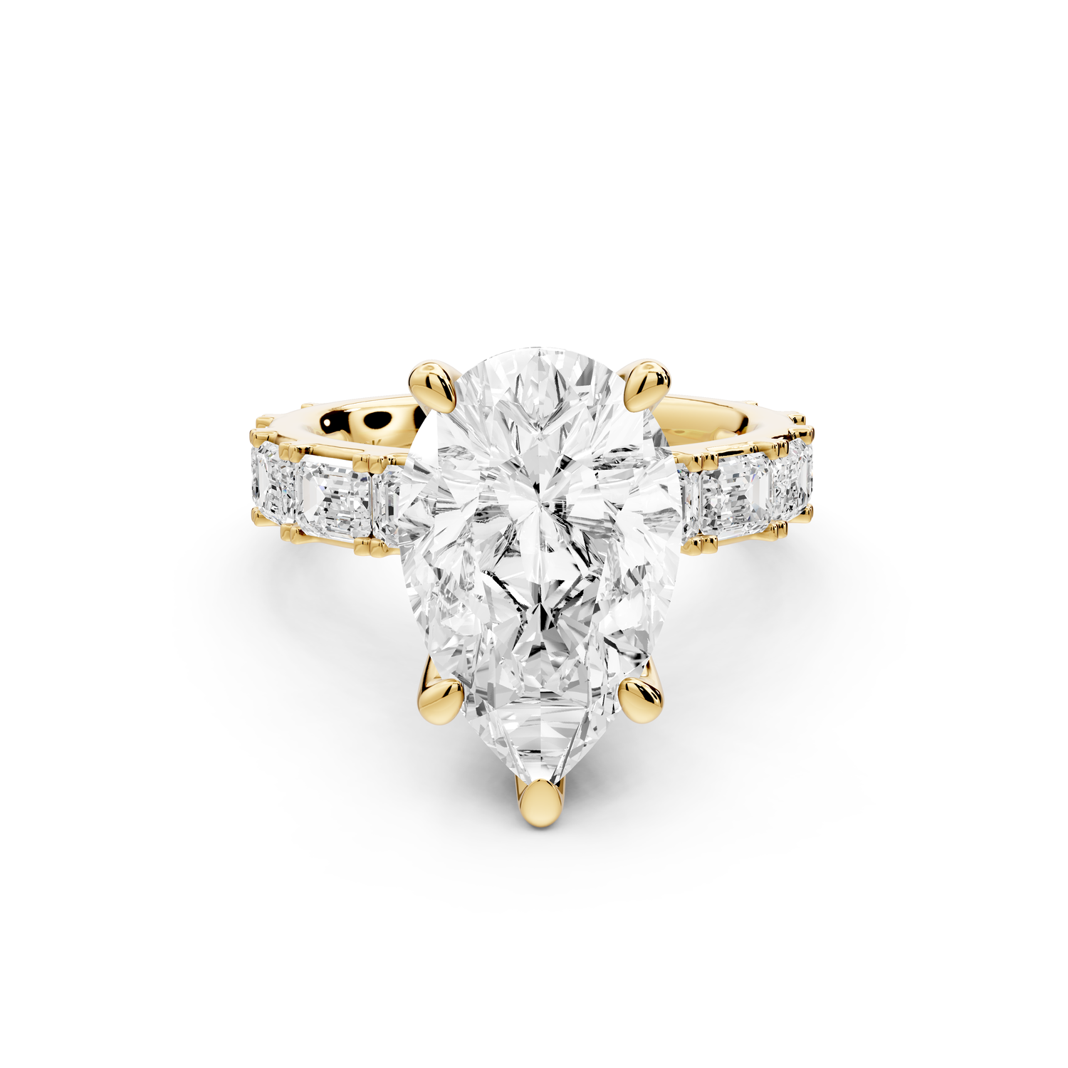 Nadia - 4ct 14k yellow gold pear diamond with east-west emerald cut accent stones engagement ring