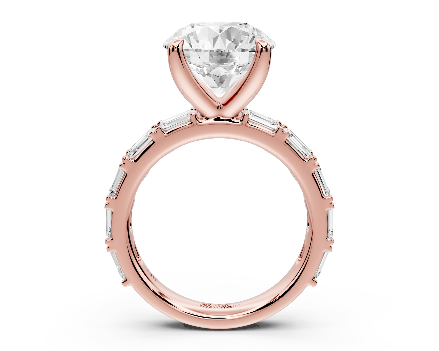 Nadia - 4ct 14k rose gold round diamond with east-west emerald cut accent stones engagement ring