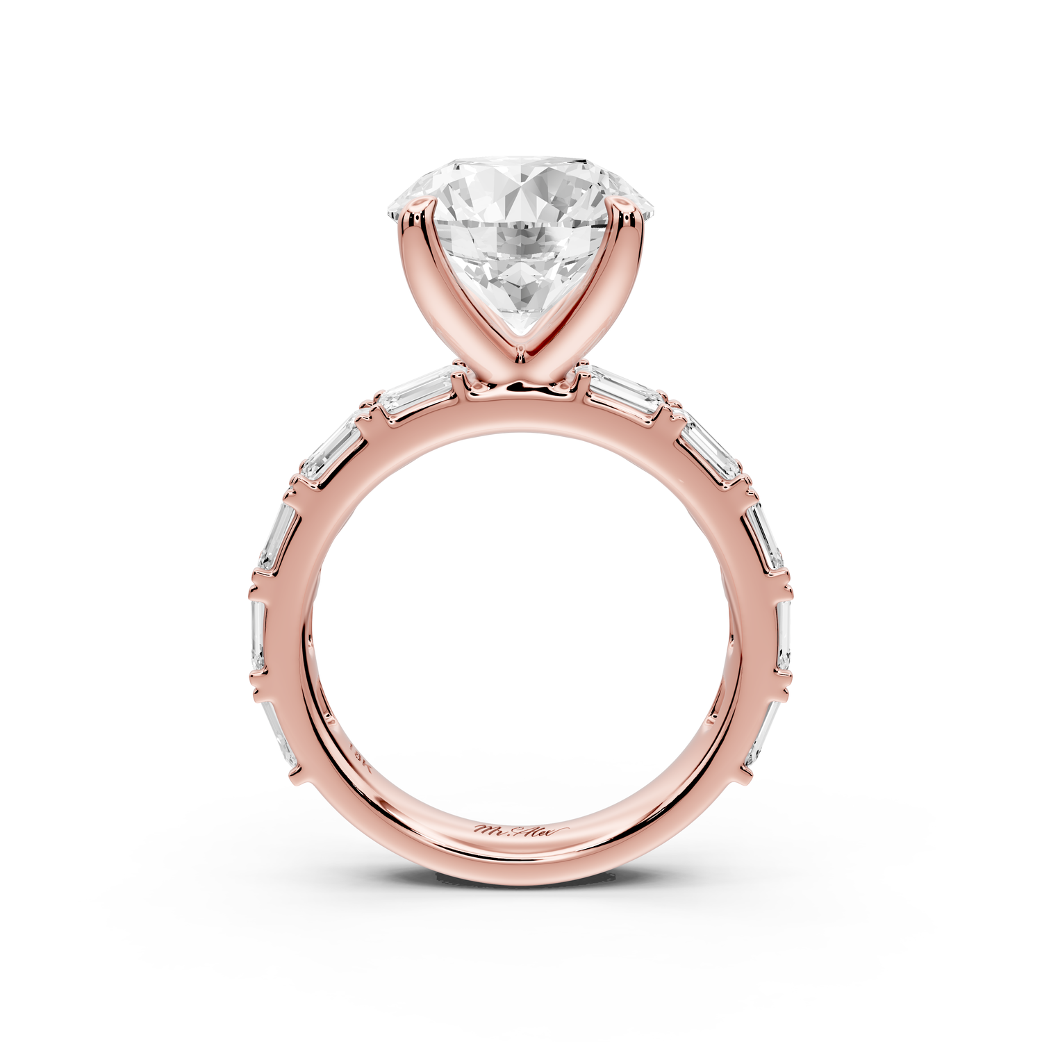 Nadia - 4ct 14k rose gold round diamond with east-west emerald cut accent stones engagement ring