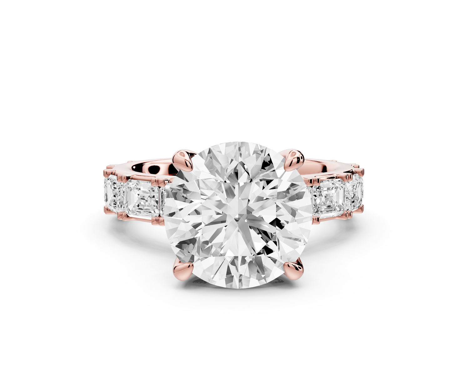 Nadia - 4ct 14k rose gold round diamond with east-west emerald cut accent stones engagement ring