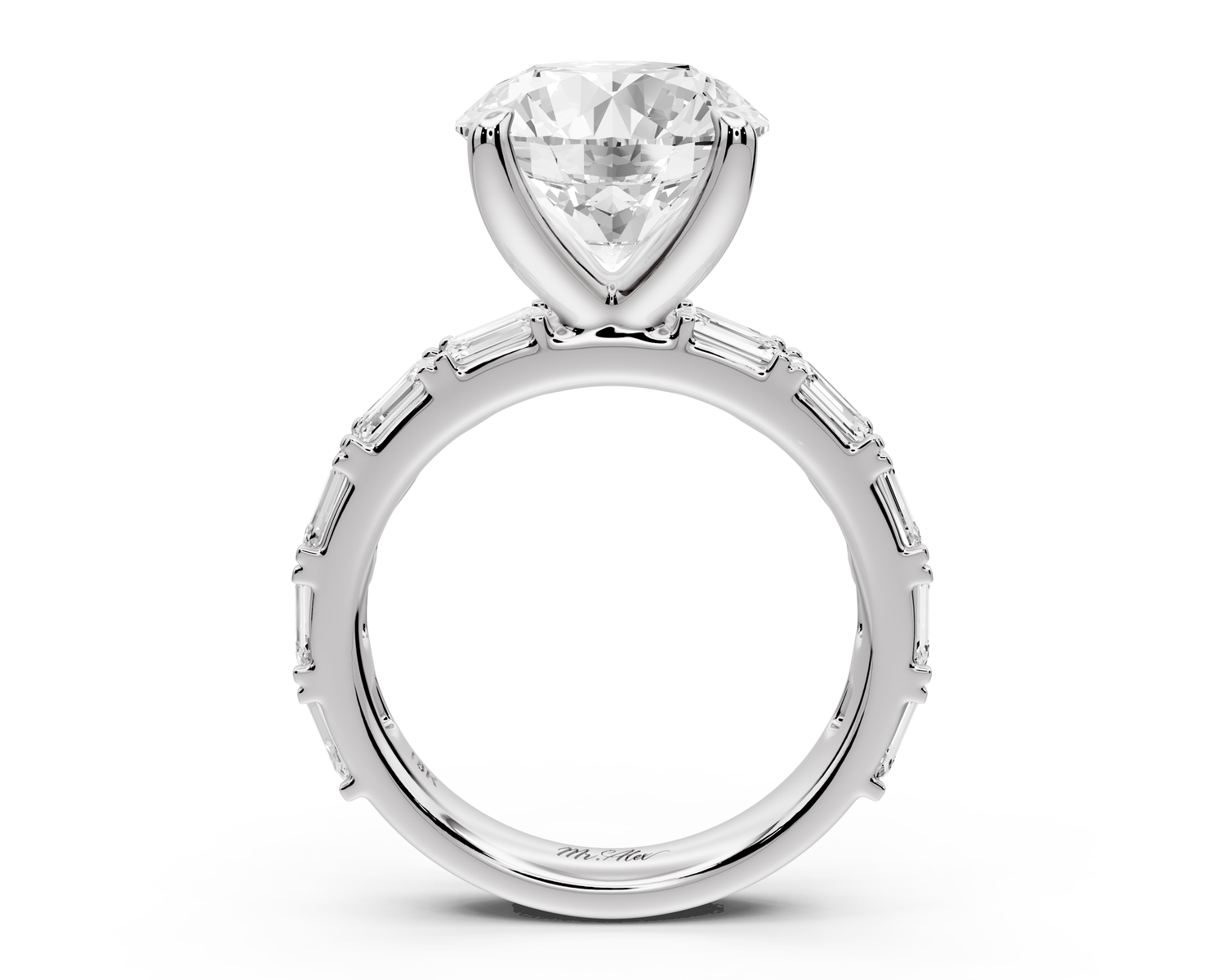 Nadia - 4ct 14k white gold round diamond with east-west emerald cut accent stones engagement ring