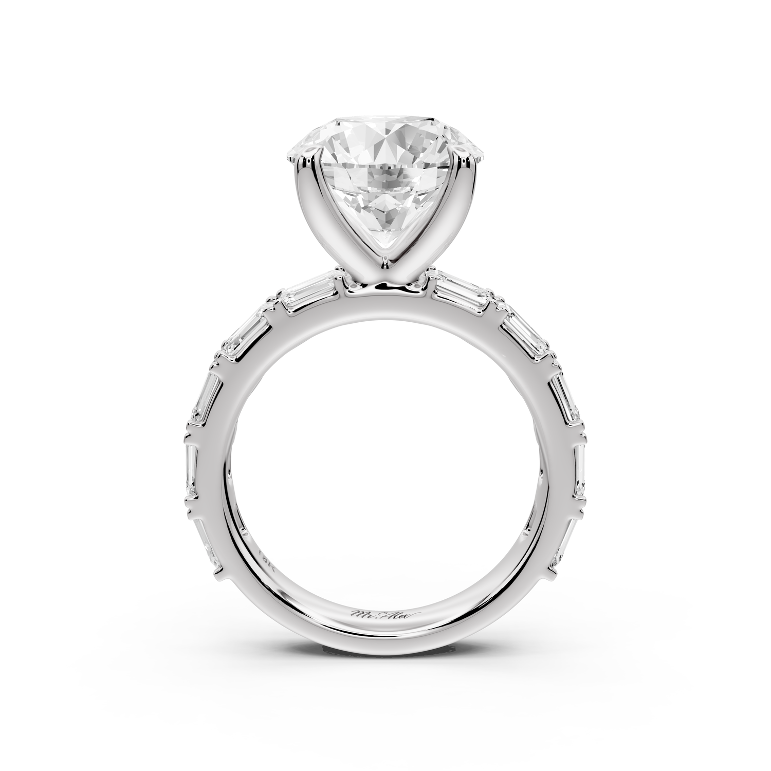 Nadia - 4ct 14k white gold round diamond with east-west emerald cut accent stones engagement ring