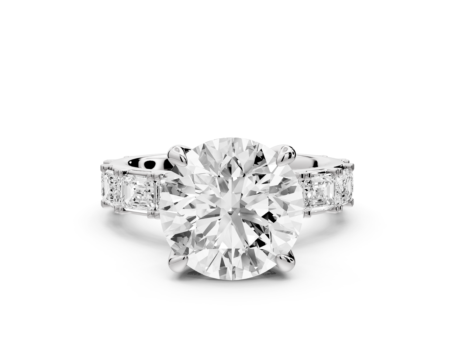 Nadia - 4ct 14k white gold round diamond with east-west emerald cut accent stones engagement ring