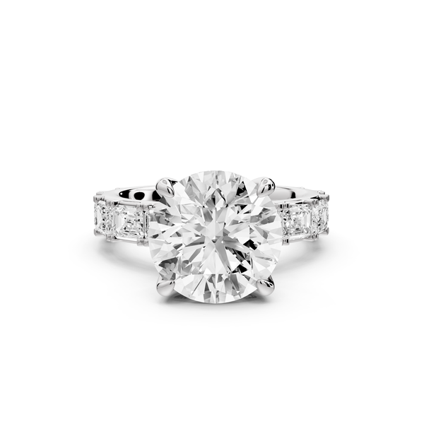 Nadia - 4ct 14k white gold round diamond with east-west emerald cut accent stones engagement ring