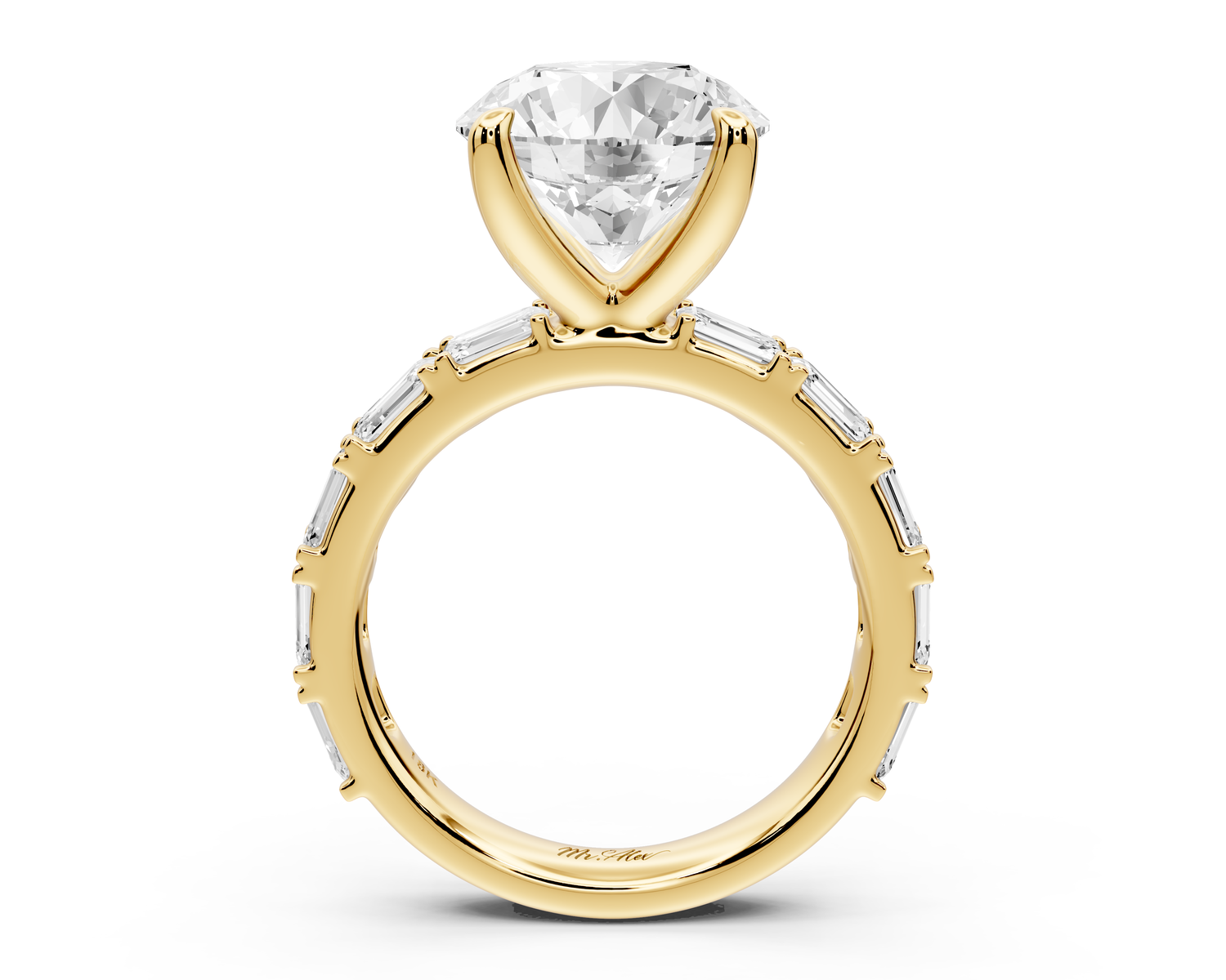 Nadia - 4ct 14k yellow gold round diamond with east-west emerald cut accent stones engagement ring