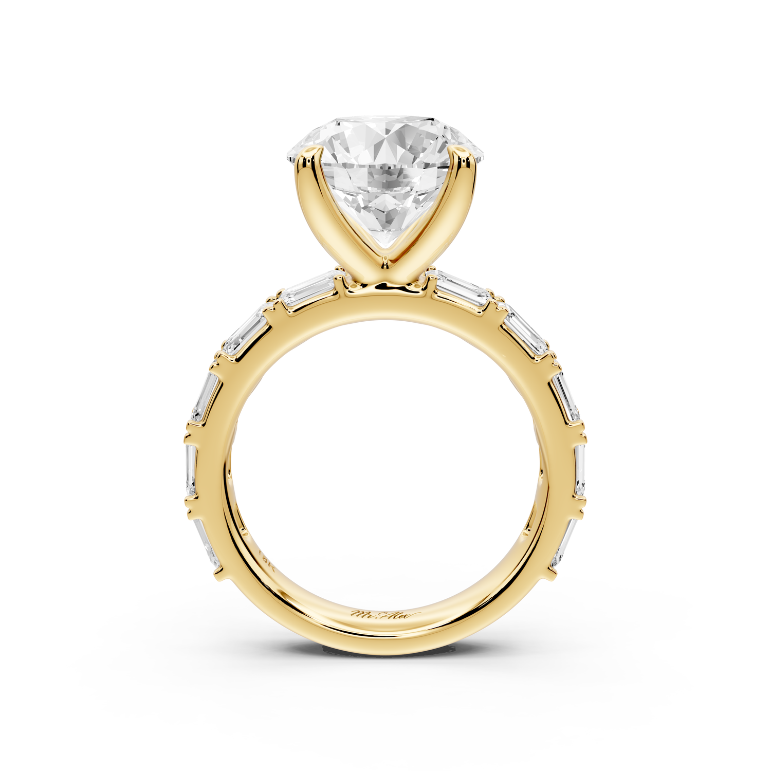 Nadia - 4ct 14k yellow gold round diamond with east-west emerald cut accent stones engagement ring