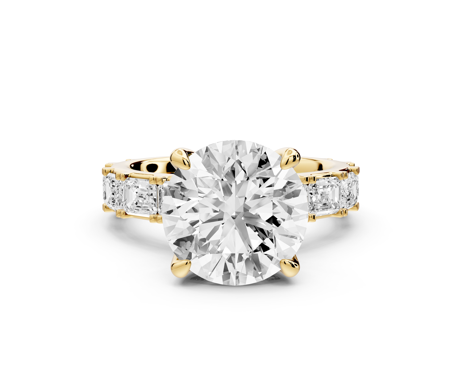 Nadia - 4ct 14k yellow gold round diamond with east-west emerald cut accent stones engagement ring