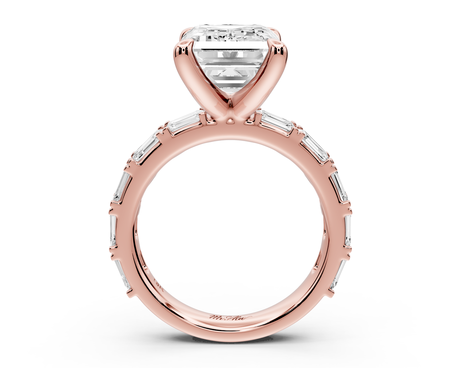Nadia - 5ct 14k rose gold emerald diamond with east-west emerald cut accent stones engagement ring