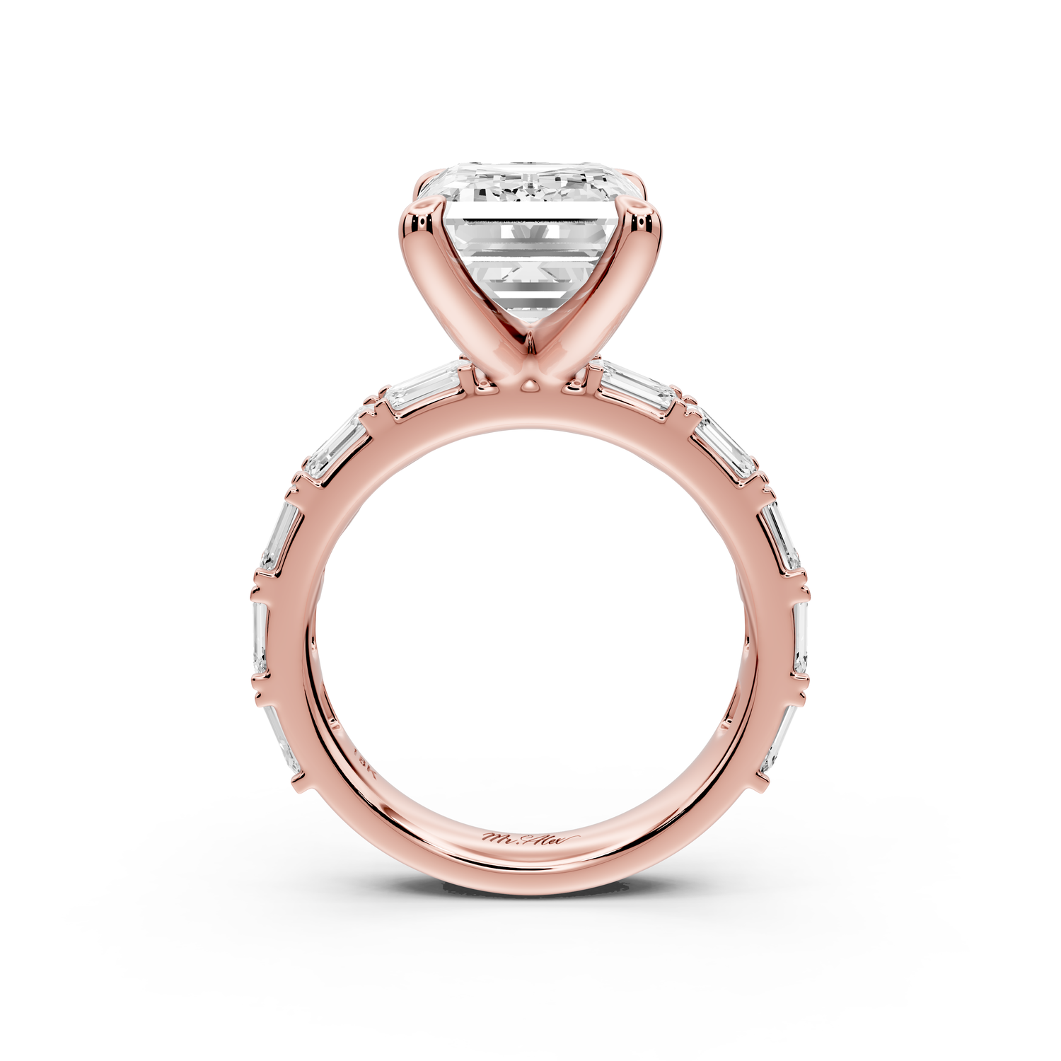 Nadia - 5ct 14k rose gold emerald diamond with east-west emerald cut accent stones engagement ring