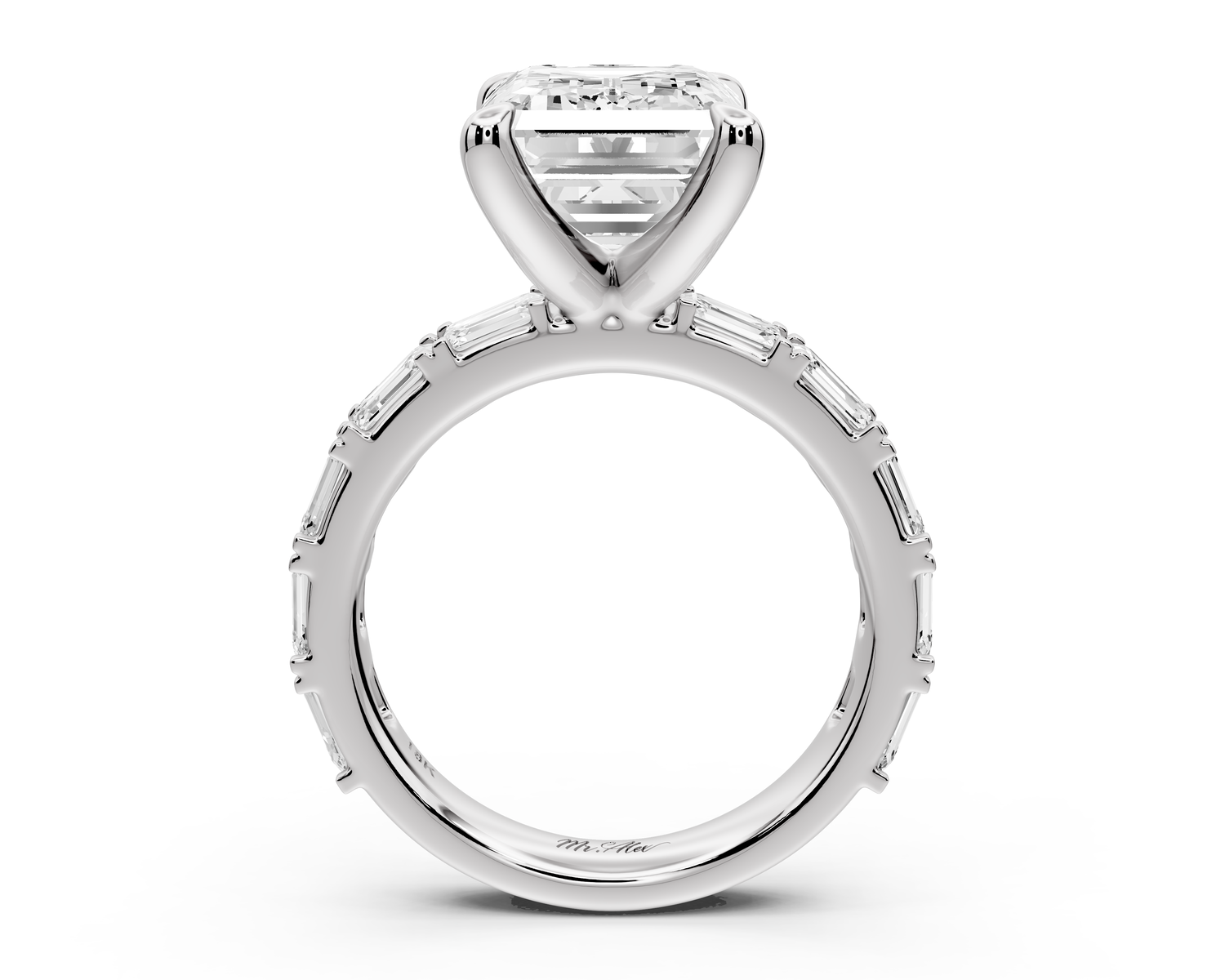 Nadia - 5ct 14k white gold emerald diamond with east-west emerald cut accent stones engagement ring