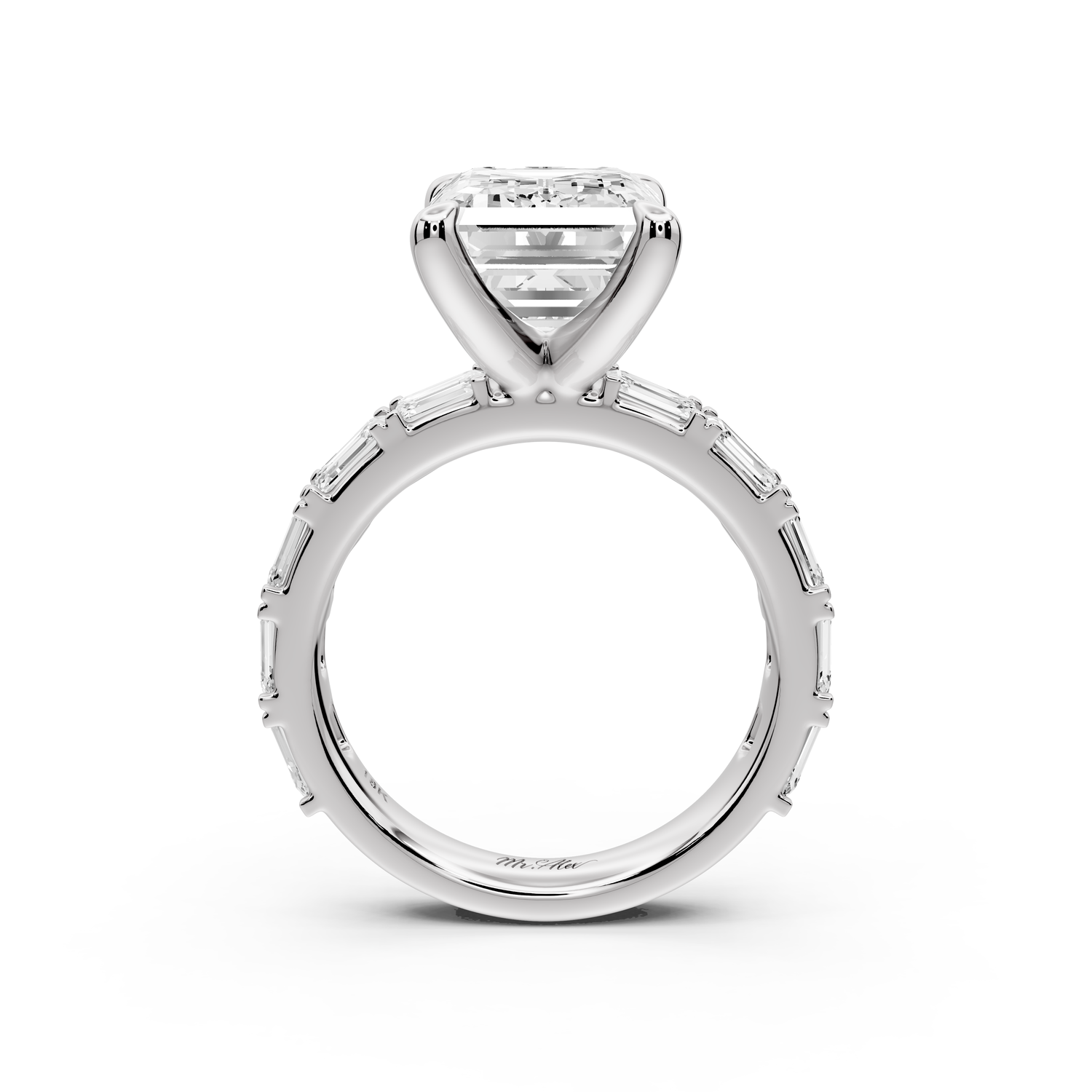 Nadia - 5ct 14k white gold emerald diamond with east-west emerald cut accent stones engagement ring