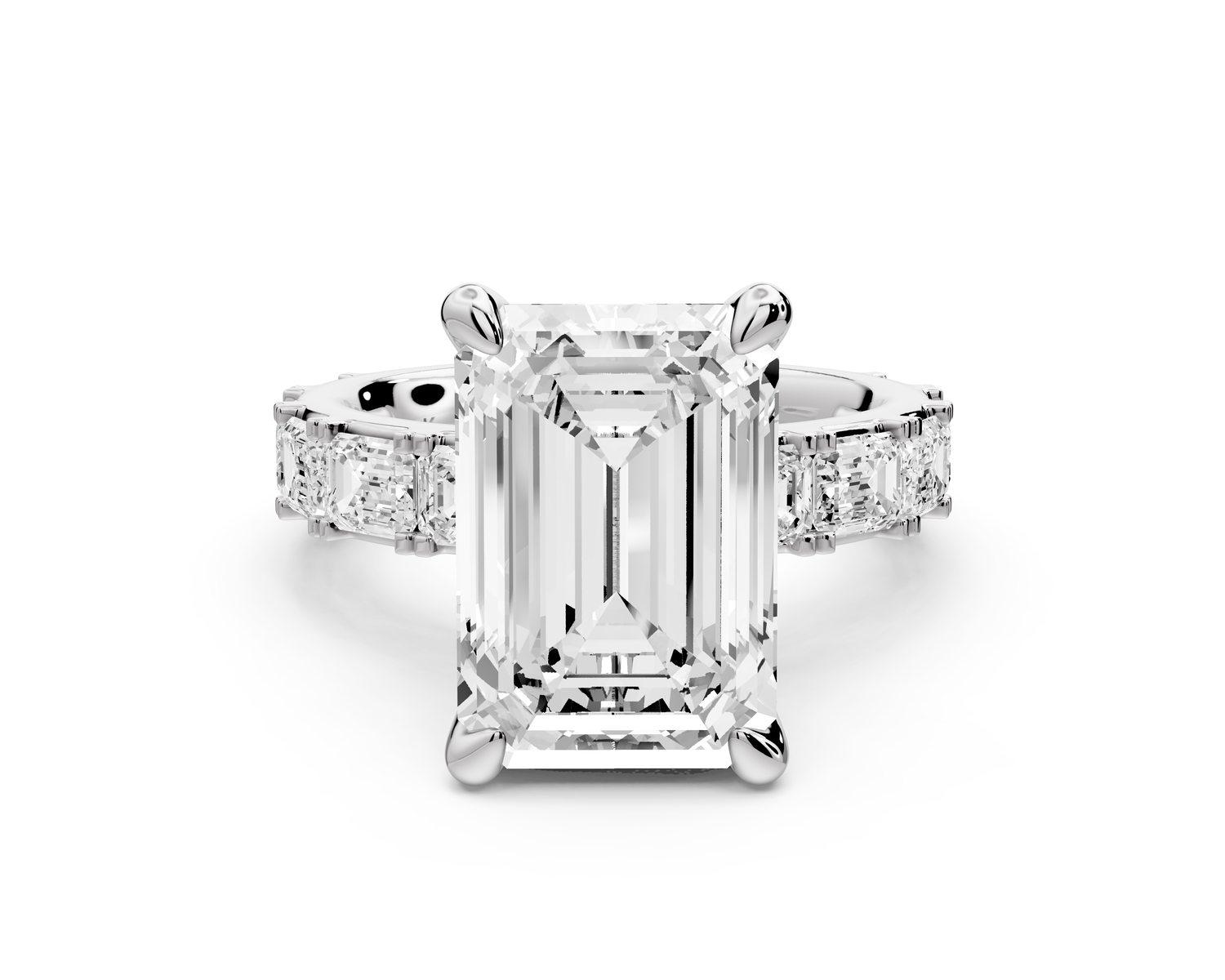 Nadia - 5ct 14k white gold emerald diamond with east-west emerald cut accent stones engagement ring