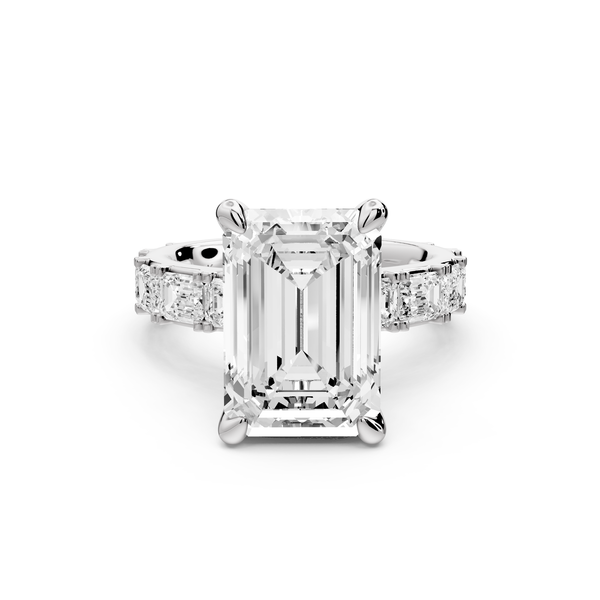Nadia - 5ct 14k white gold emerald diamond with east-west emerald cut accent stones engagement ring