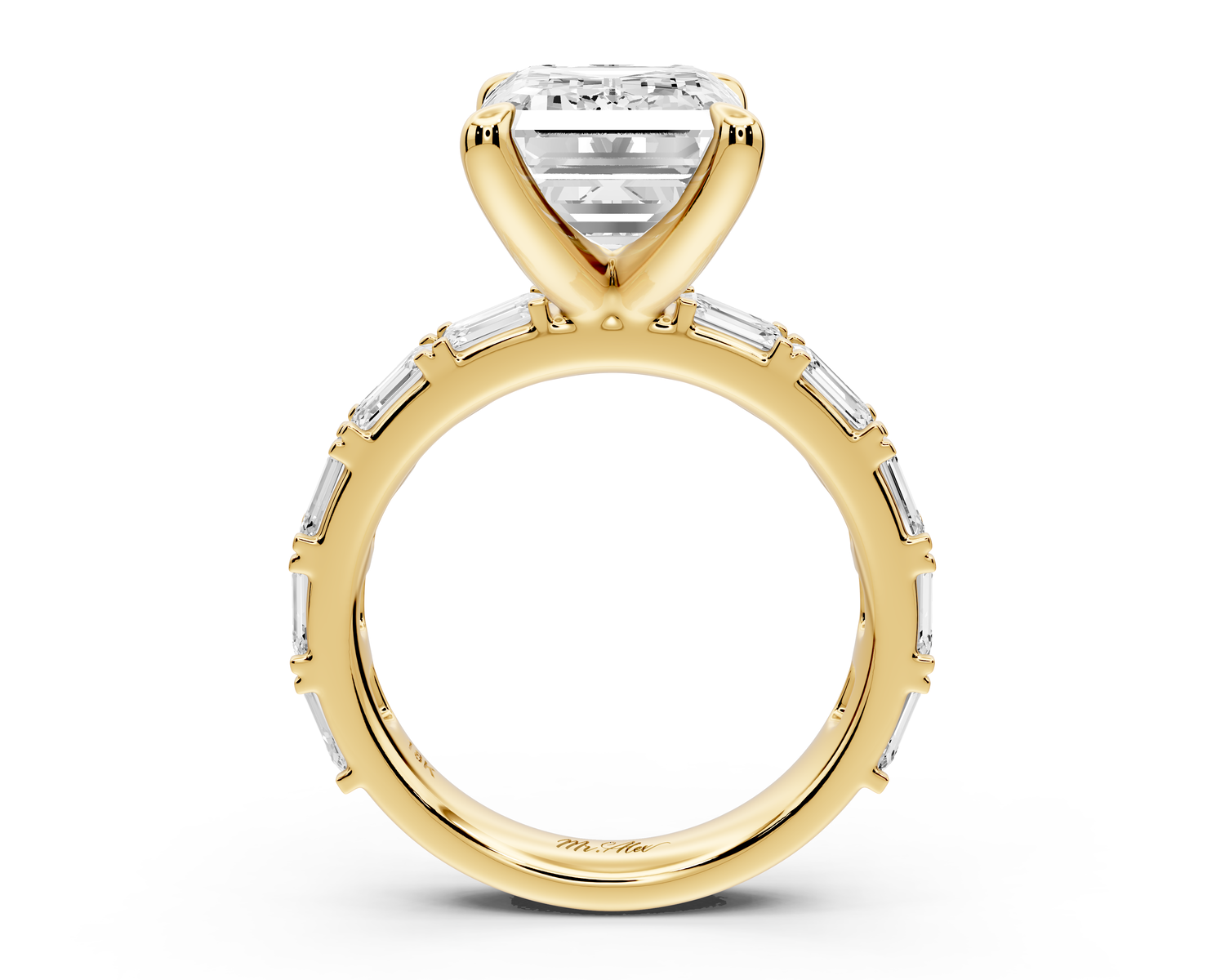 Nadia - 5ct 14k yellow gold emerald diamond with east-west emerald cut accent stones engagement ring